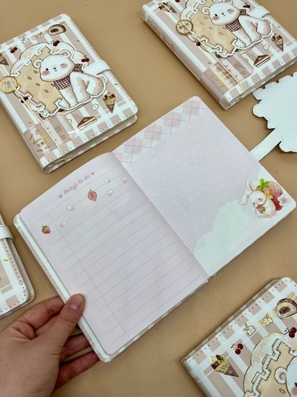 Sevimli Ayıcık Özel Tasarım Renkli Resimli Defter/Notebook/Günlük/Bullet Journal