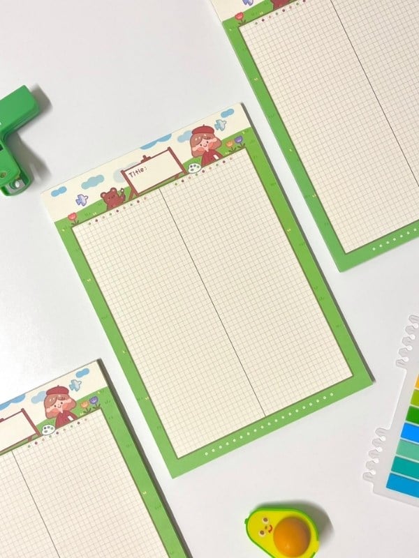 Sevimli Ayıcık Temalı Yeşil 30 Yaprak B5 Not Defteri/Scrapbook/Planlayıcı/Notebook/Bullet Journal