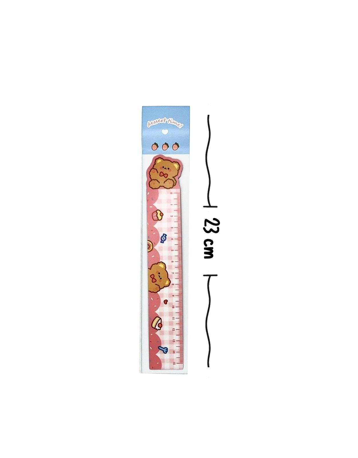 Sevimli Ayıcık ve Cupcake Desenli Pembe Mıknatıslı Kitap Ayracı ve Cetvel / Yer İmi