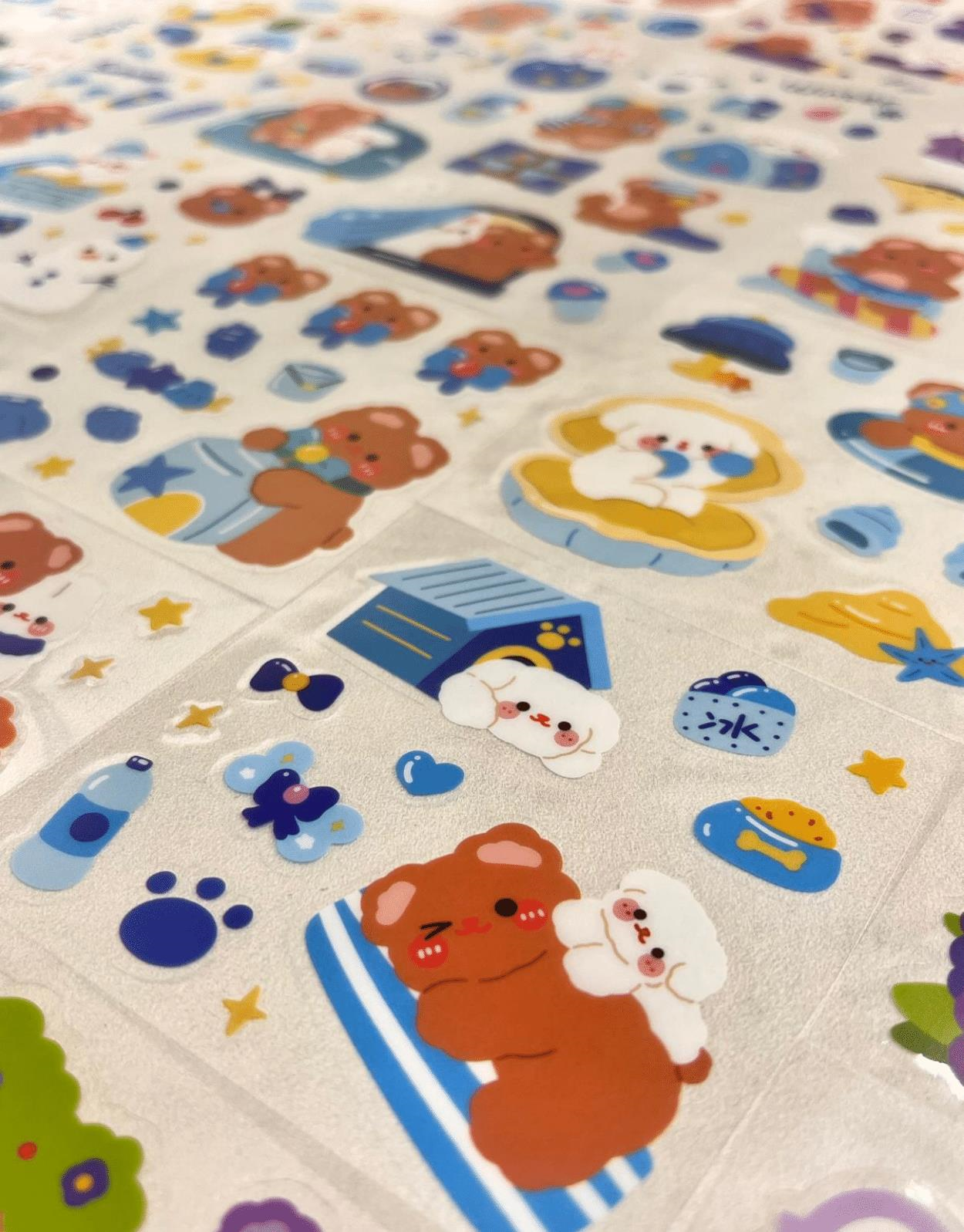 Sevimli Ayıcık ve Tavşancık Keşifte 100 Yaprak 500 Adet Pembe Mini Kutu Şeffaf Pet Sticker Seti / Etiket/ Çıkartma/ Su Geçirmez