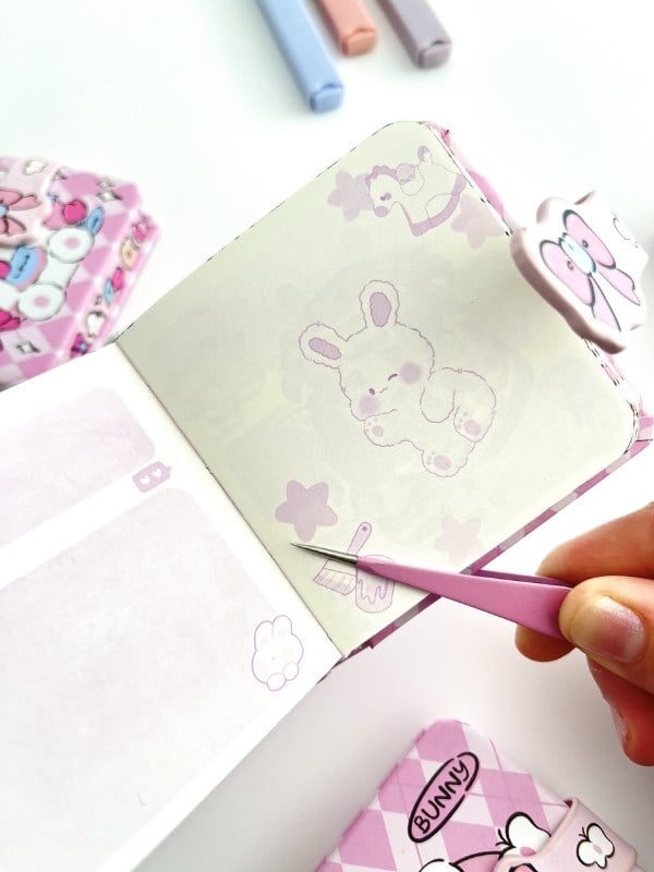 Sevimli Bunny Sert Kapaklı 130 Yaprak Renkli Mini Planlayıcı/Not Defteri/Mıknatıslı Ajanda