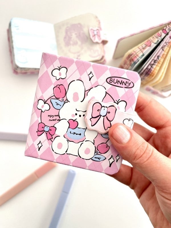 Sevimli Bunny Sert Kapaklı 130 Yaprak Renkli Mini Planlayıcı/Not Defteri/Mıknatıslı Ajanda
