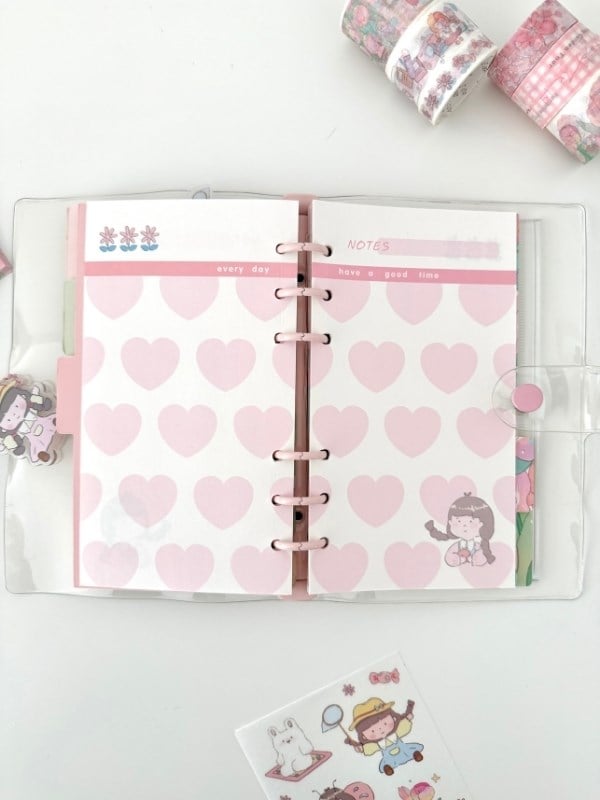 Sevimli Dorothy ve Bahçesi Pembe Dopdolu Binder Defter Hediye Seti /Kutu Set/Notebook/Bullet Journal