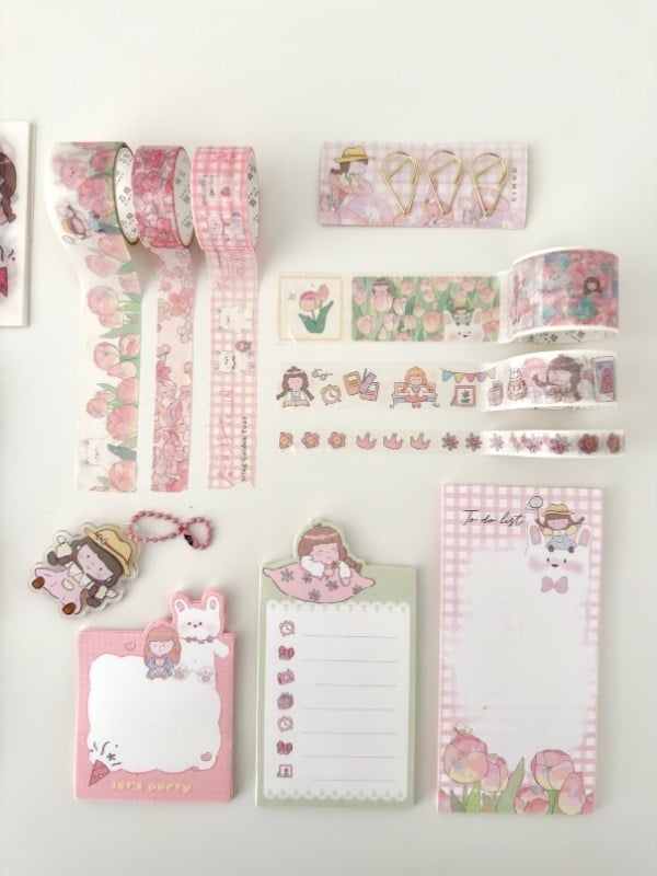 Sevimli Dorothy ve Bahçesi Pembe Dopdolu Binder Defter Hediye Seti /Kutu Set/Notebook/Bullet Journal