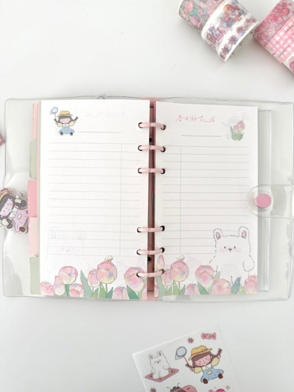 Sevimli Dorothy ve Bahçesi Pembe Dopdolu Binder Defter Hediye Seti /Kutu Set/Notebook/Bullet Journal