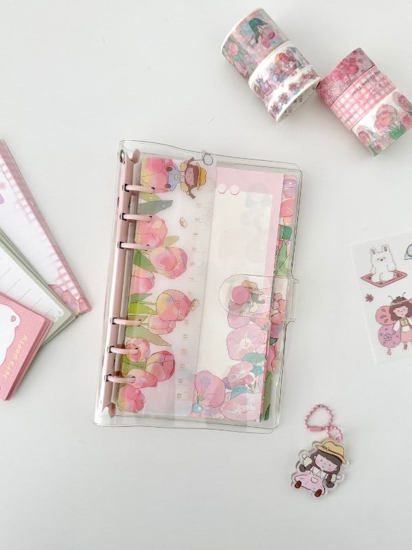 Sevimli Dorothy ve Bahçesi Pembe Dopdolu Binder Defter Hediye Seti /Kutu Set/Notebook/Bullet Journal