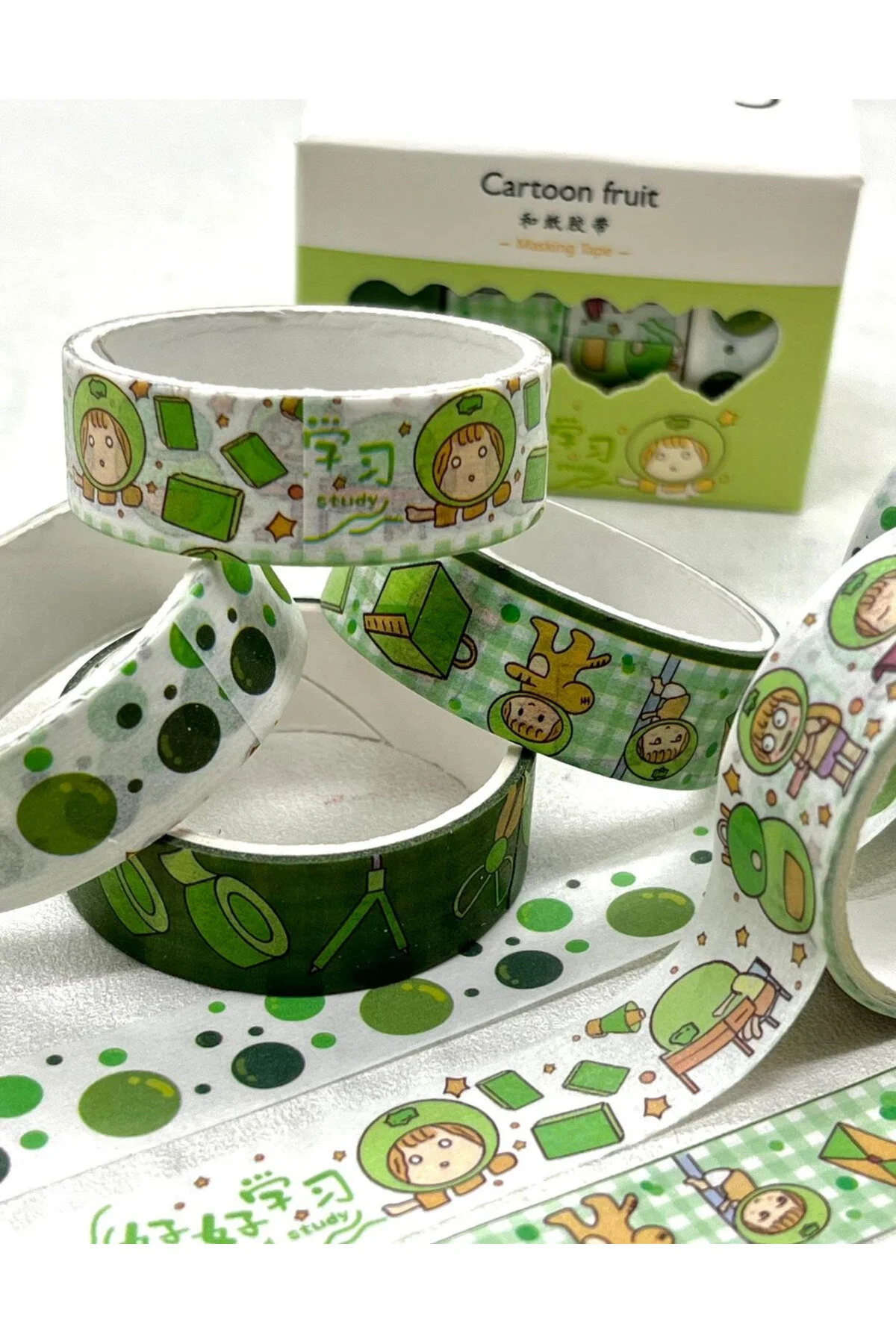 Sevimli Fruit Yeşil 4'lü Washi Bant Set / Washi Tape / Bullet Journal / Scrapbook