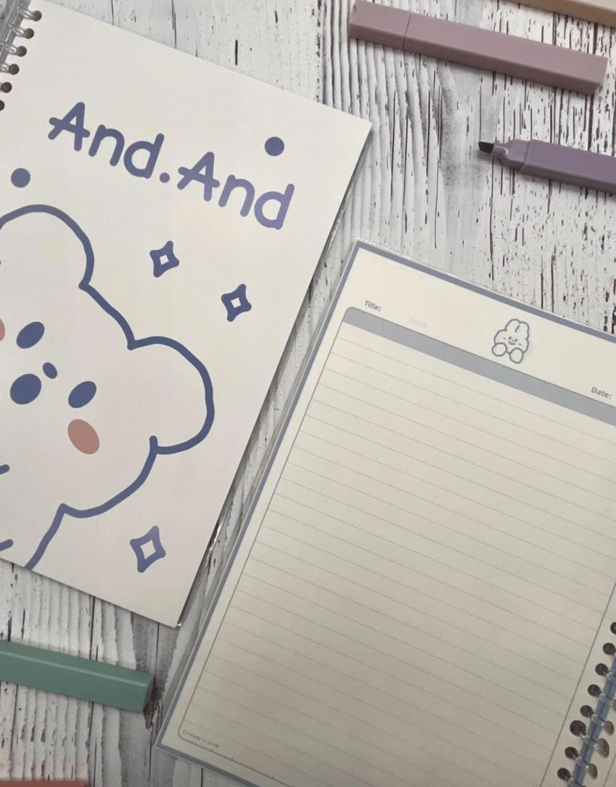 Sevimli Hayvan Tavşan Desenli Spiralli Binder B5 Defter / Scrapbook /Notebook/Bullet Journal