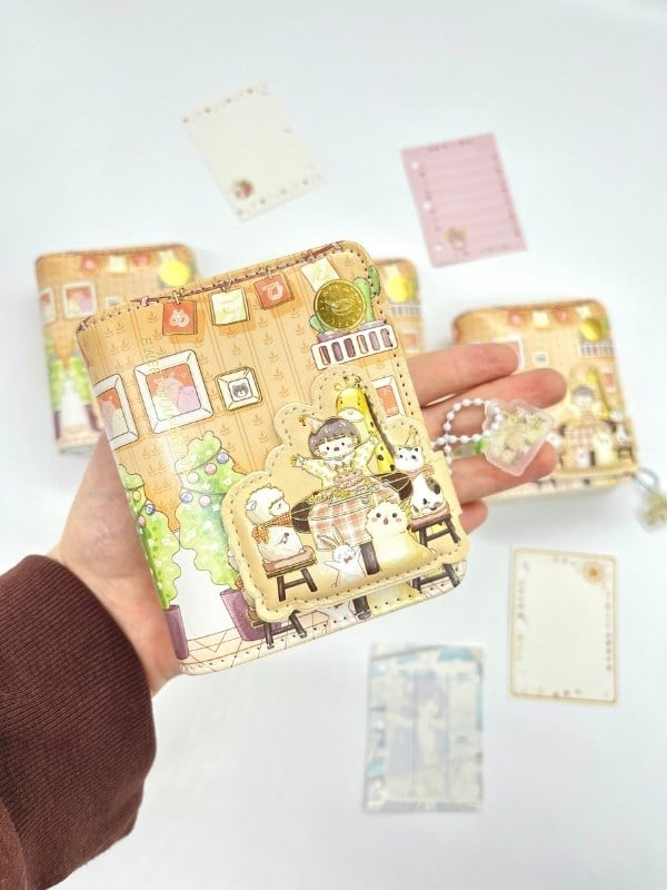 Sevimli Hayvanlar ve Kafe Temalı Charmlı Mini Planlayıcı Spiralli Defter/80 Yaprak/Mıknatıslı Ajanda