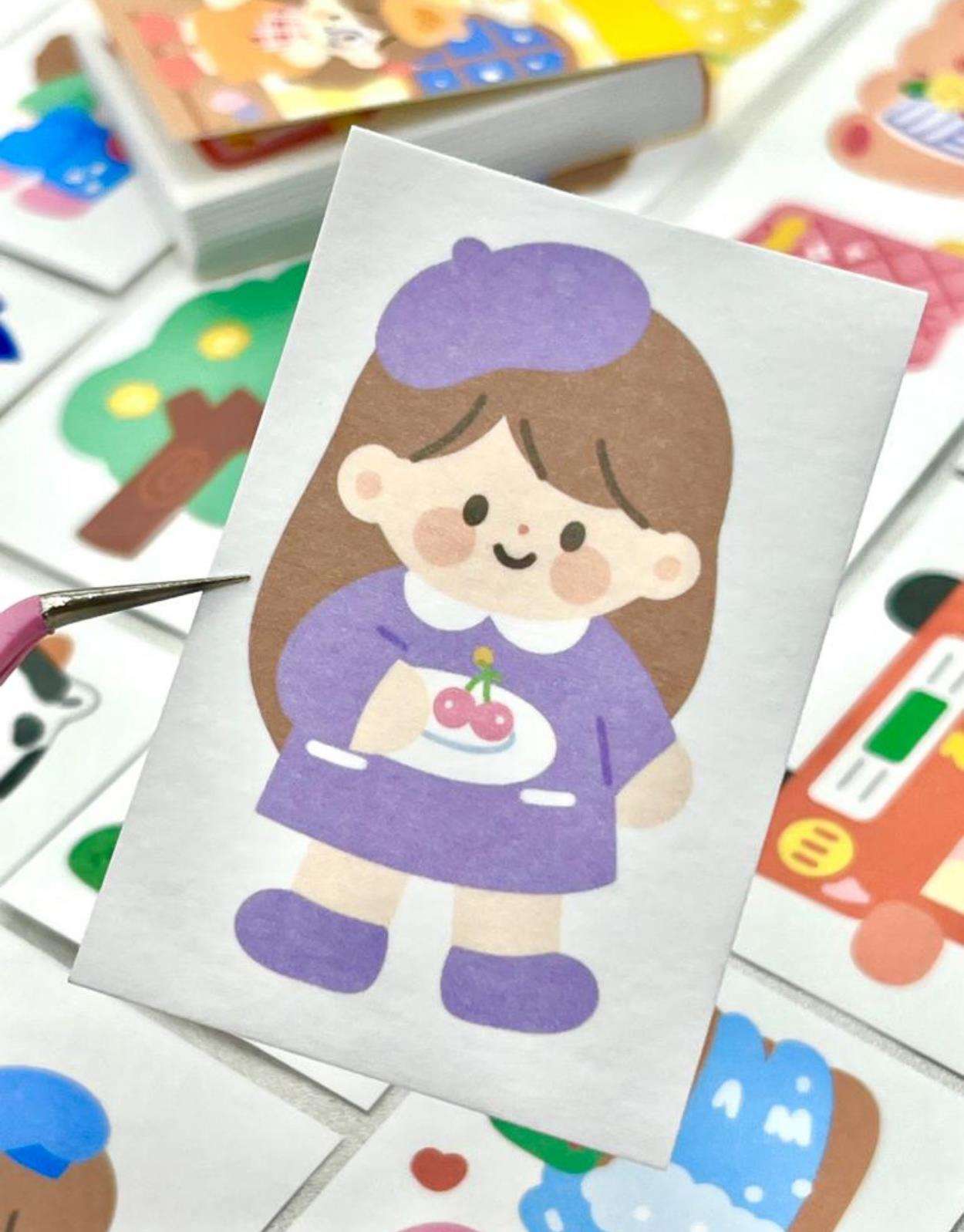 Sevimli Kız  50 Yaprak Sarı Defter Sticker / Çıkartma / Bullet Journal / Defter Süsleme/ Scrapbook
