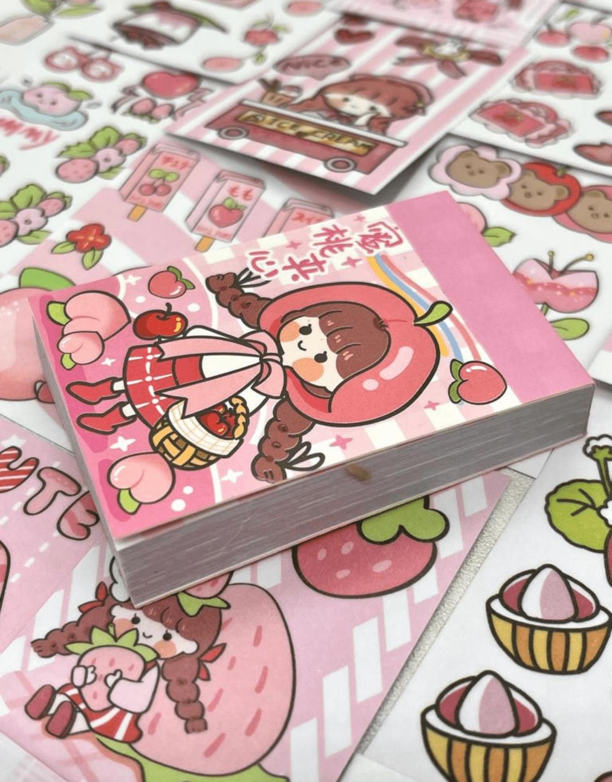 Sevimli Kız Elma Şapkalı  50 Yaprak Mini Defter Sticker / Çıkartma / Bullet Journal / Defter Süsleme