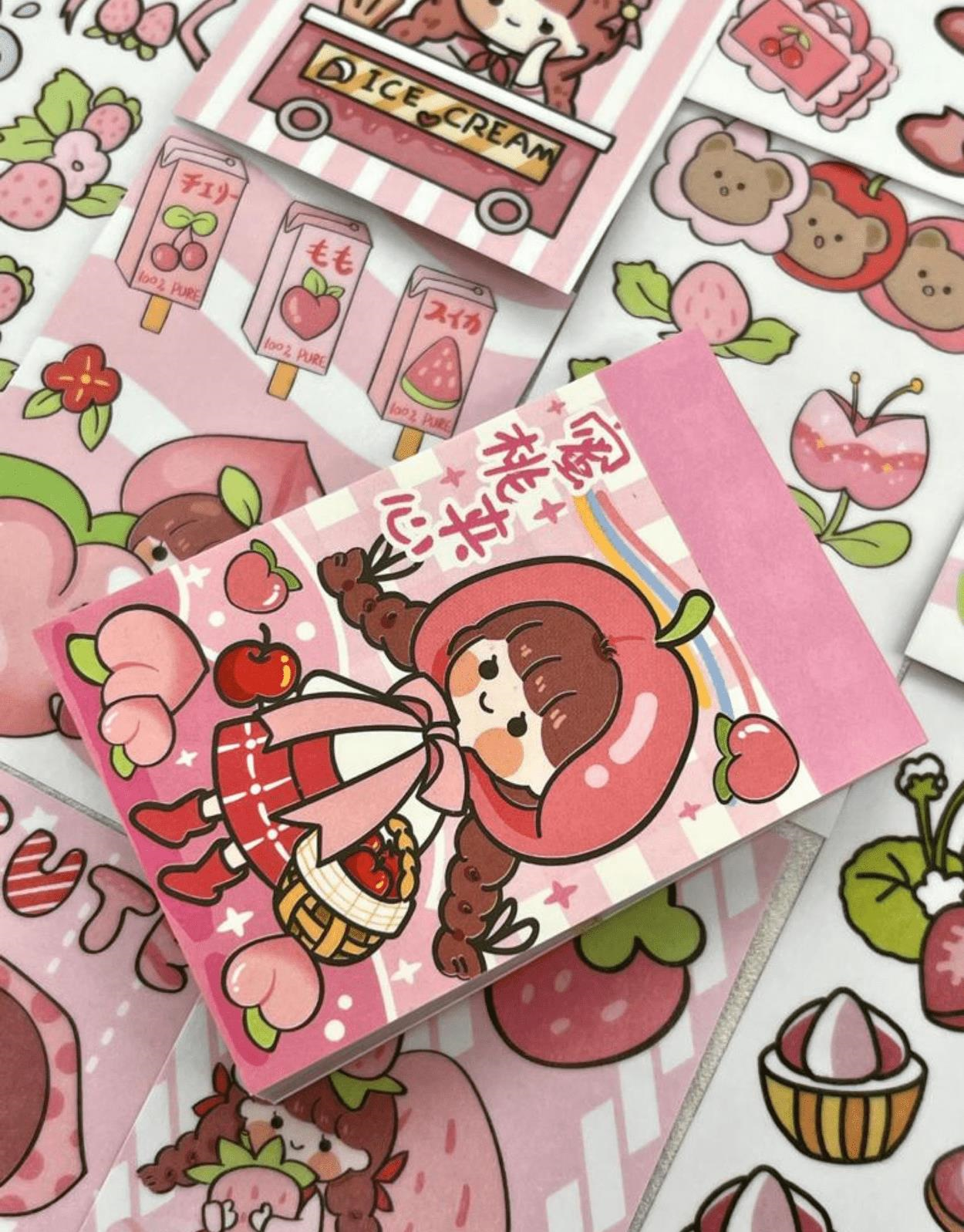 Sevimli Kız Elma Şapkalı  50 Yaprak Mini Defter Sticker / Çıkartma / Bullet Journal / Defter Süsleme