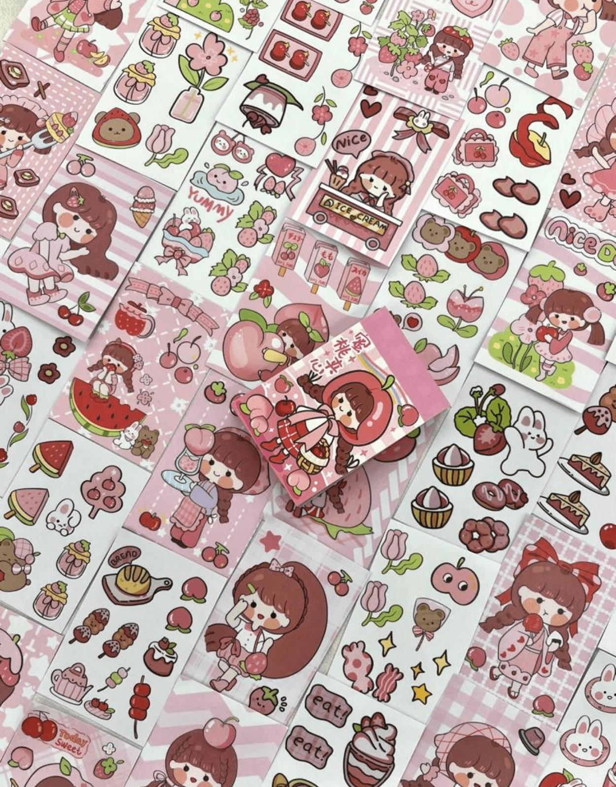 Sevimli Kız Elma Şapkalı  50 Yaprak Mini Defter Sticker / Çıkartma / Bullet Journal / Defter Süsleme