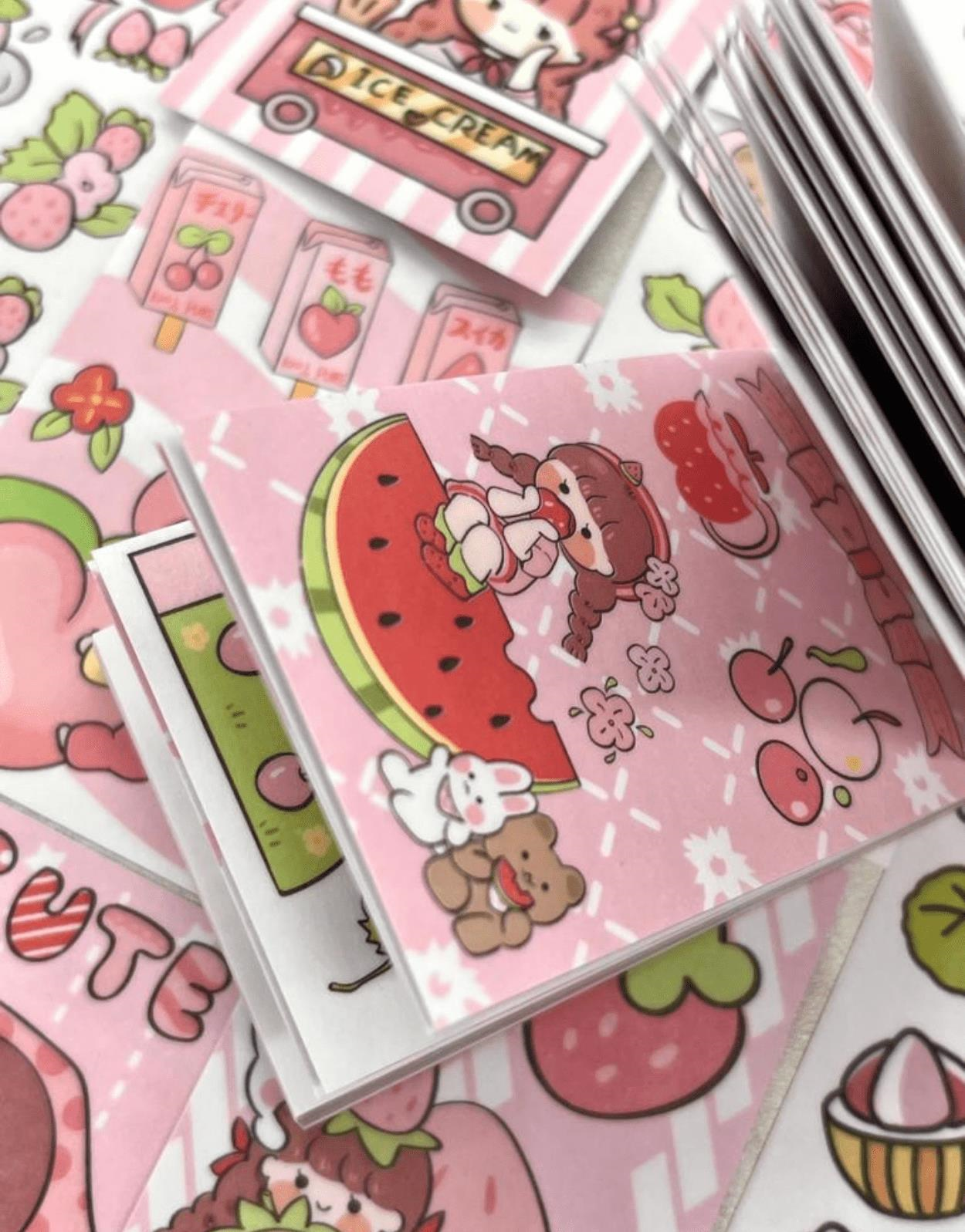 Sevimli Kız Elma Şapkalı  50 Yaprak Mini Defter Sticker / Çıkartma / Bullet Journal / Defter Süsleme