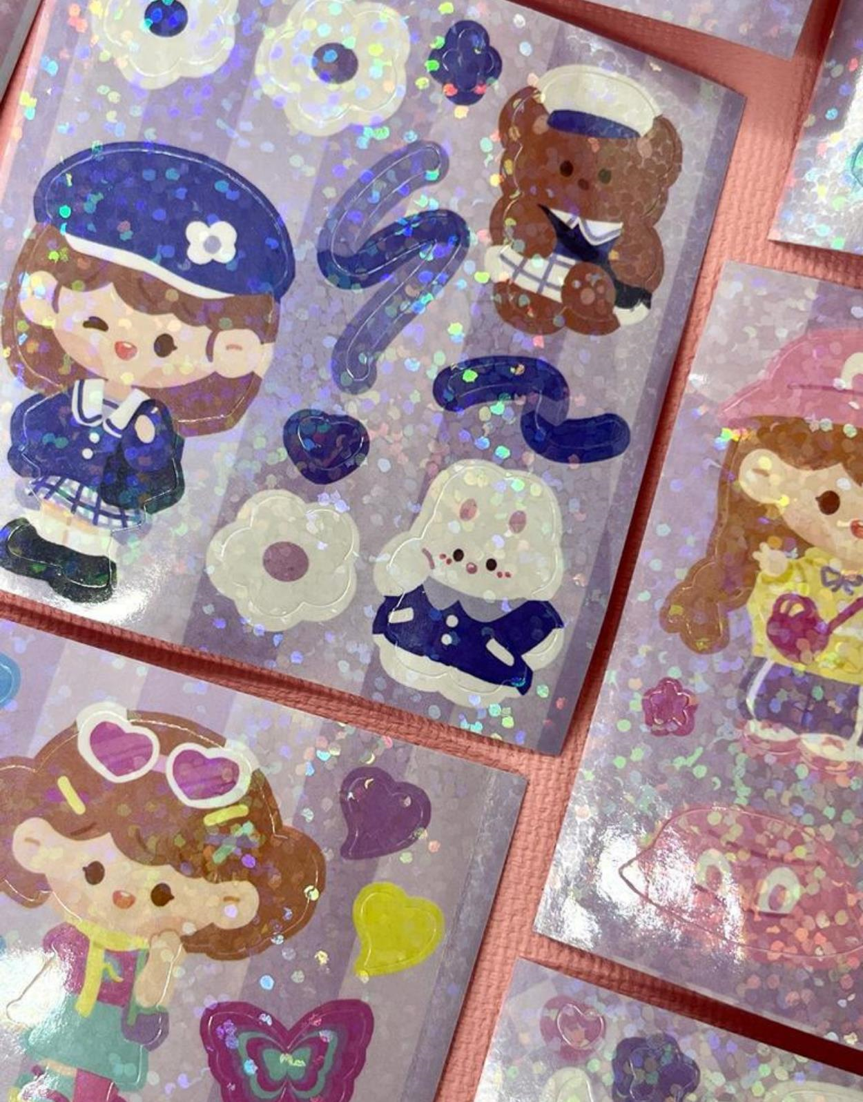 Sevimli Kız İle Kendi Anahtarlığını Tasarla 23 Parça Mavi Sticker Seti / Anahtarlık / Bullet Journal