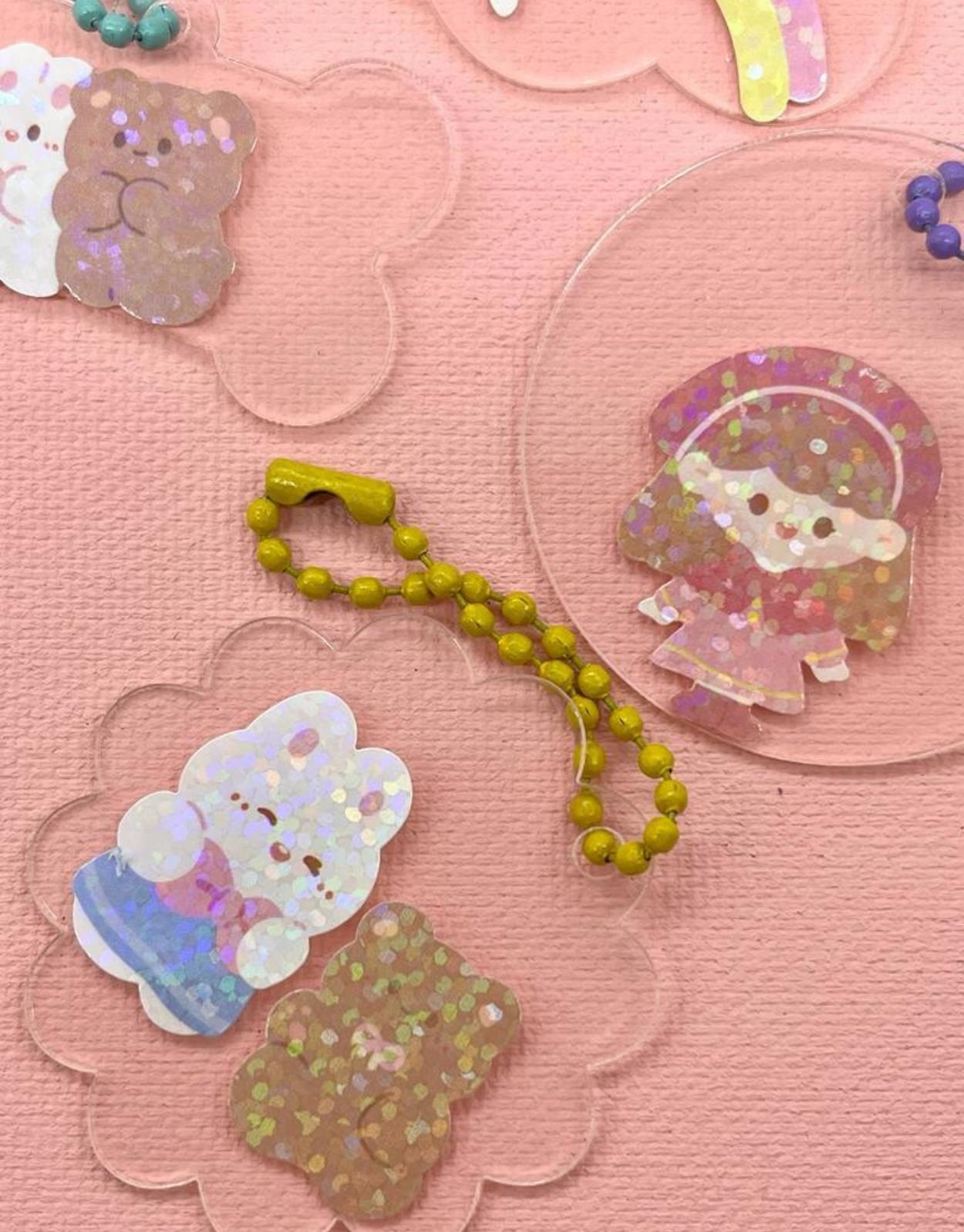 Sevimli Kız İle Kendi Anahtarlığını Tasarla 23 Parça Pembe Sticker Seti/ Anahtarlık / Bullet Journal