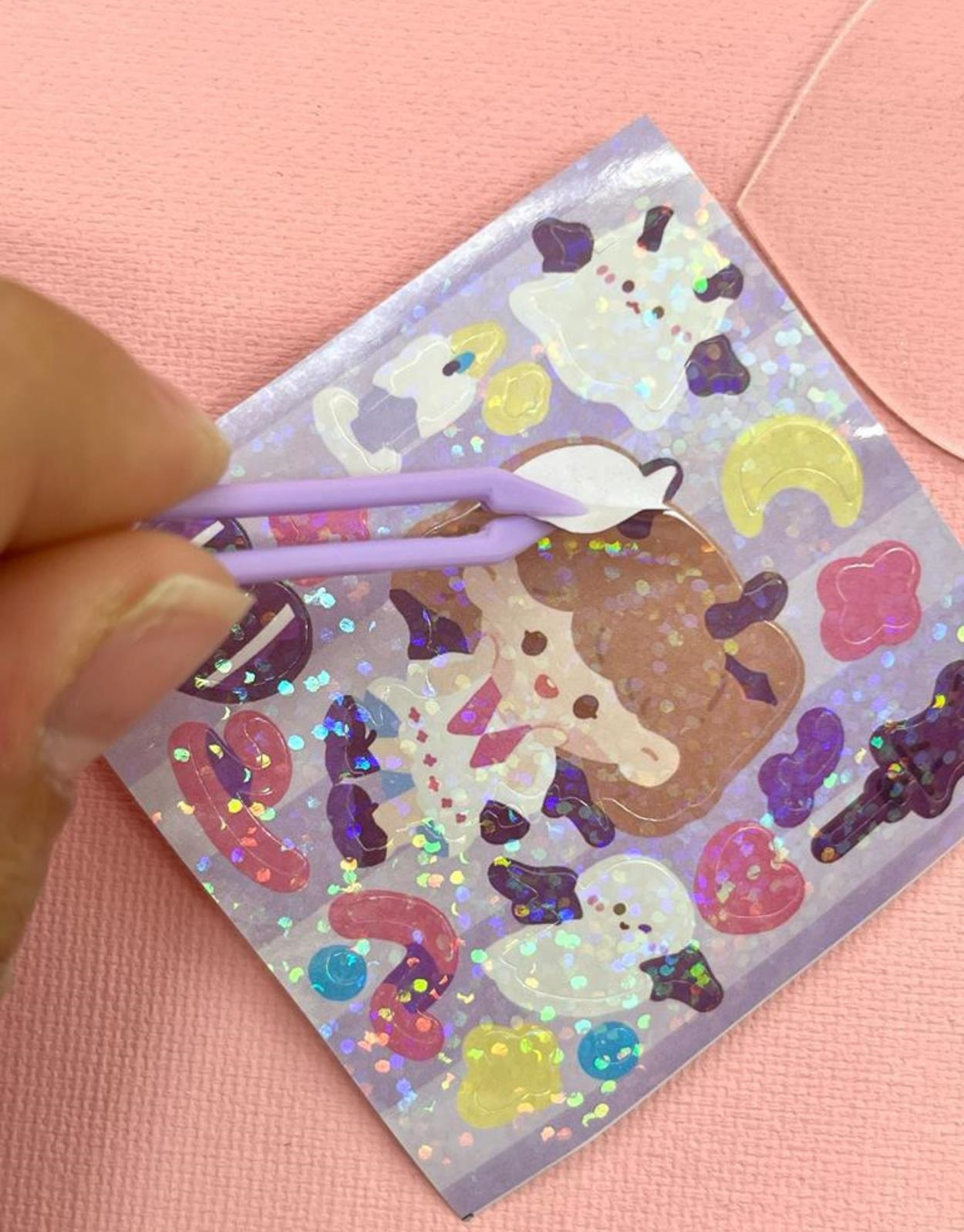Sevimli Kız İle Kendi Anahtarlığını Tasarla 23 Parça Mor Sticker Seti / Anahtarlık / Bullet Journal