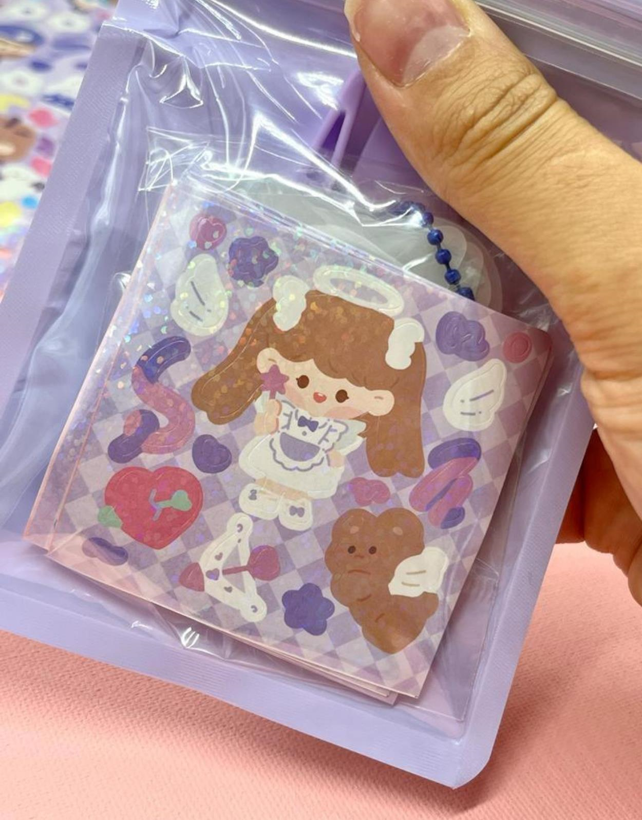 Sevimli Kız İle Kendi Anahtarlığını Tasarla 23 Parça Mor Sticker Seti / Anahtarlık / Bullet Journal