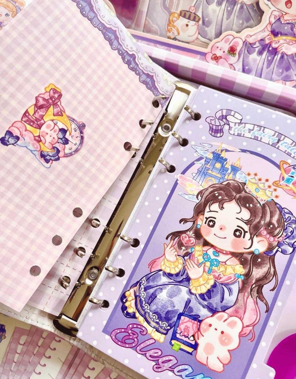 Sevimli Kız Lila Kutu Dopdolu Binder Defter Hediye Seti / Kutu Set / Notebook / Bullet Journal