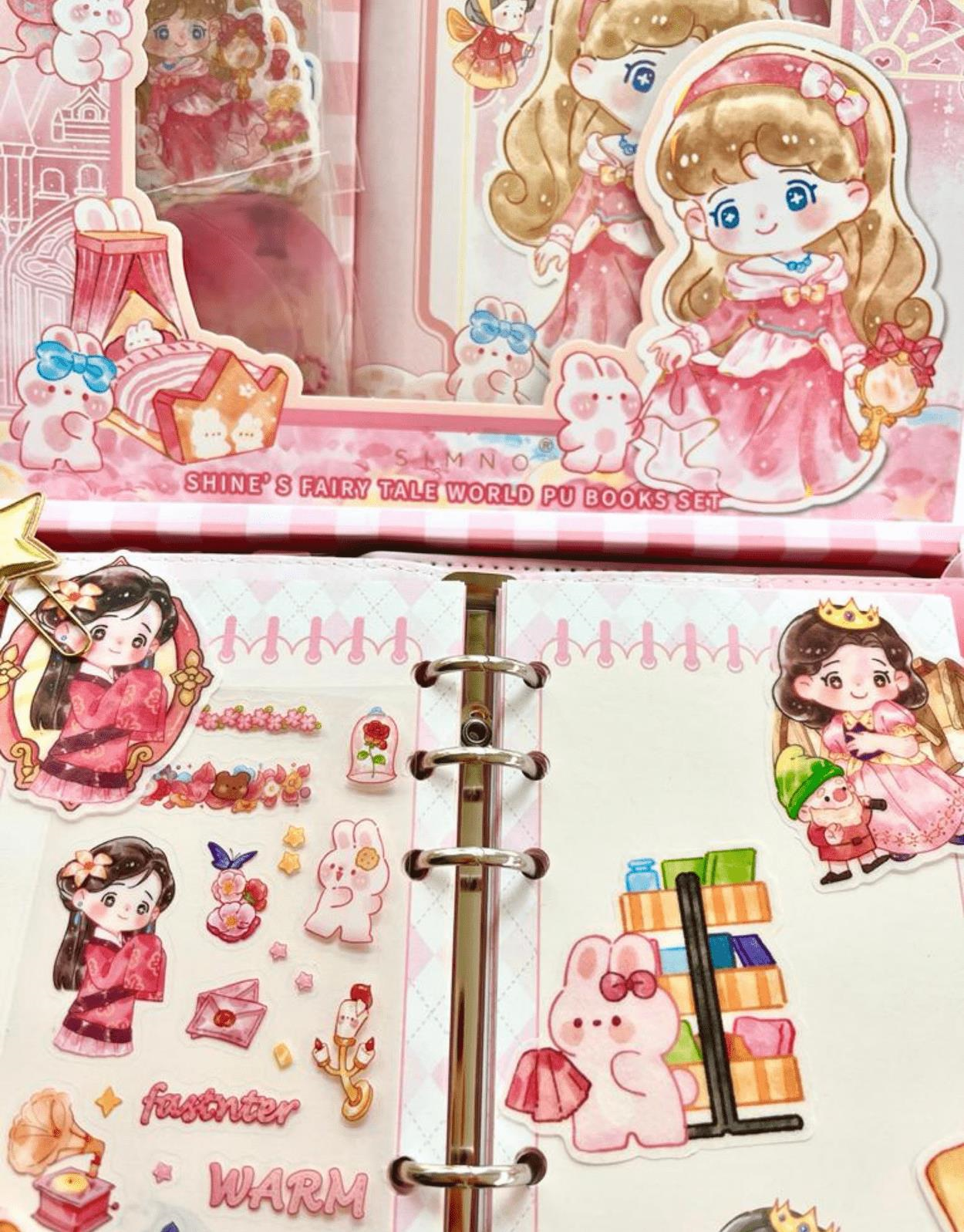 Sevimli Kız Pembe Kutu Dopdolu Binder Defter Hediye Seti / Kutu Set / Notebook / Bullet Journal