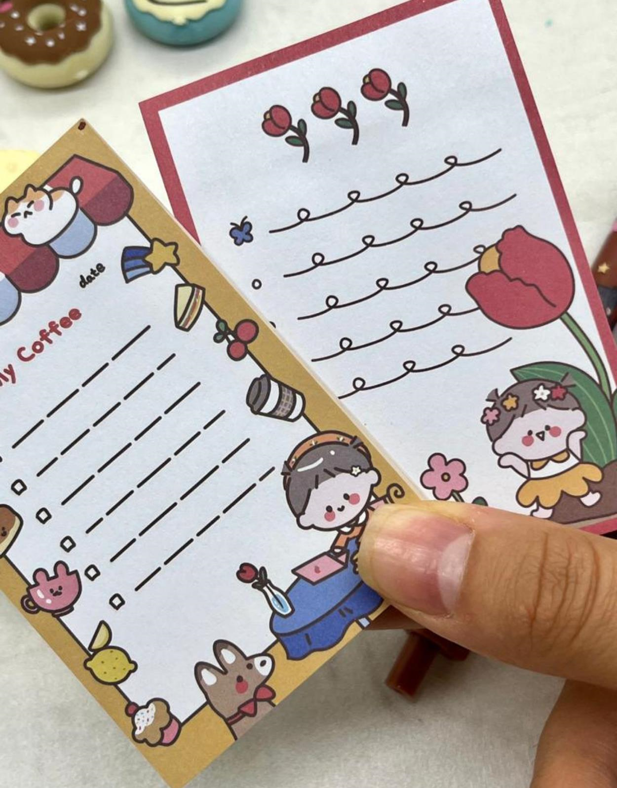 Sevimli Kız Sarı Ve Kırmızı 2'li Post-it Set / Mini Not Kağıdı / Bullet Journal