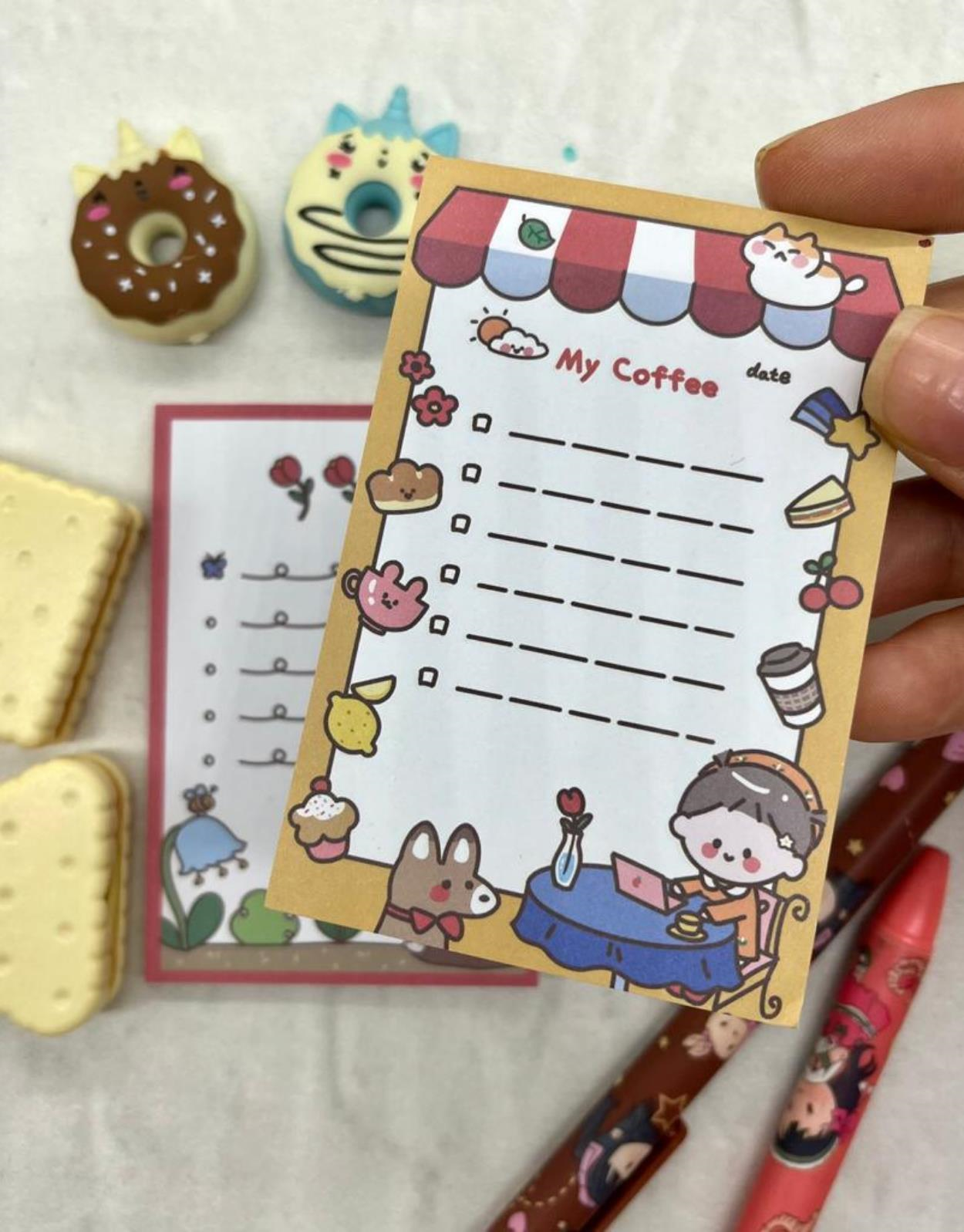 Sevimli Kız Sarı Ve Kırmızı 2'li Post-it Set / Mini Not Kağıdı / Bullet Journal