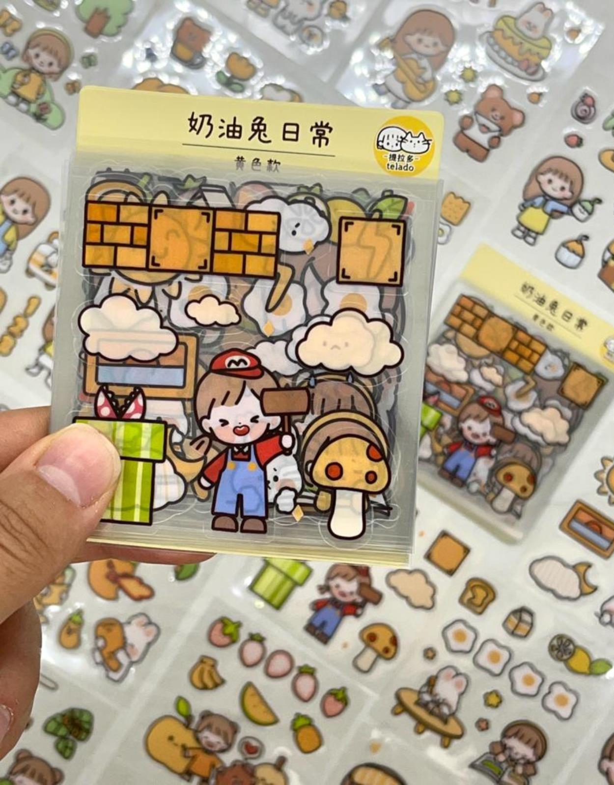 Sevimli Kız ve Arkadaşları Sarı Şeffaf Pet 20 Yaprak 160 Adet Sticker Set / Etiket / Çıkartma / Bullet Journal