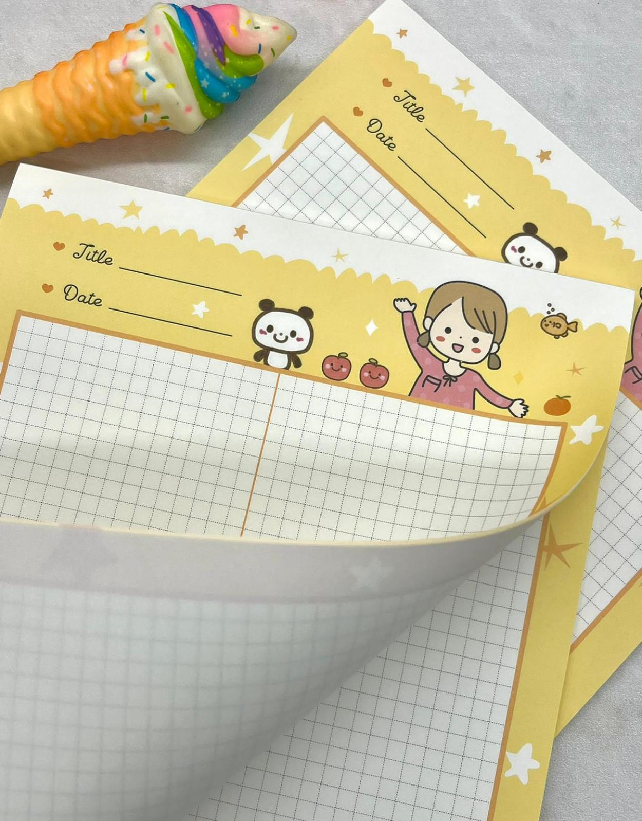 Sevimli Kız ve Panda Sarı B5 Not Defteri / Scrapbook / Planlayıcı / Notebook / Bullet Journal