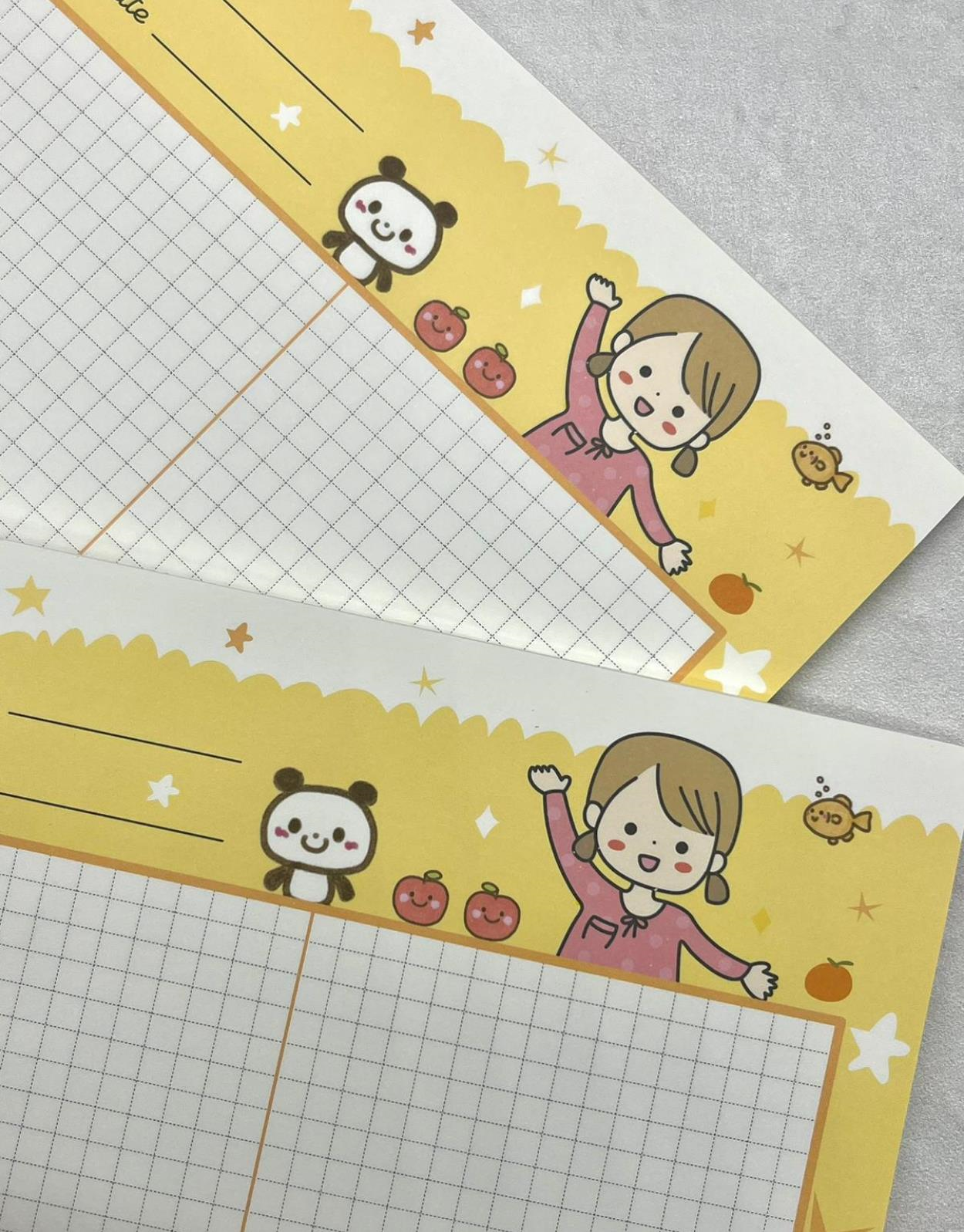 Sevimli Kız ve Panda Sarı B5 Not Defteri / Scrapbook / Planlayıcı / Notebook / Bullet Journal
