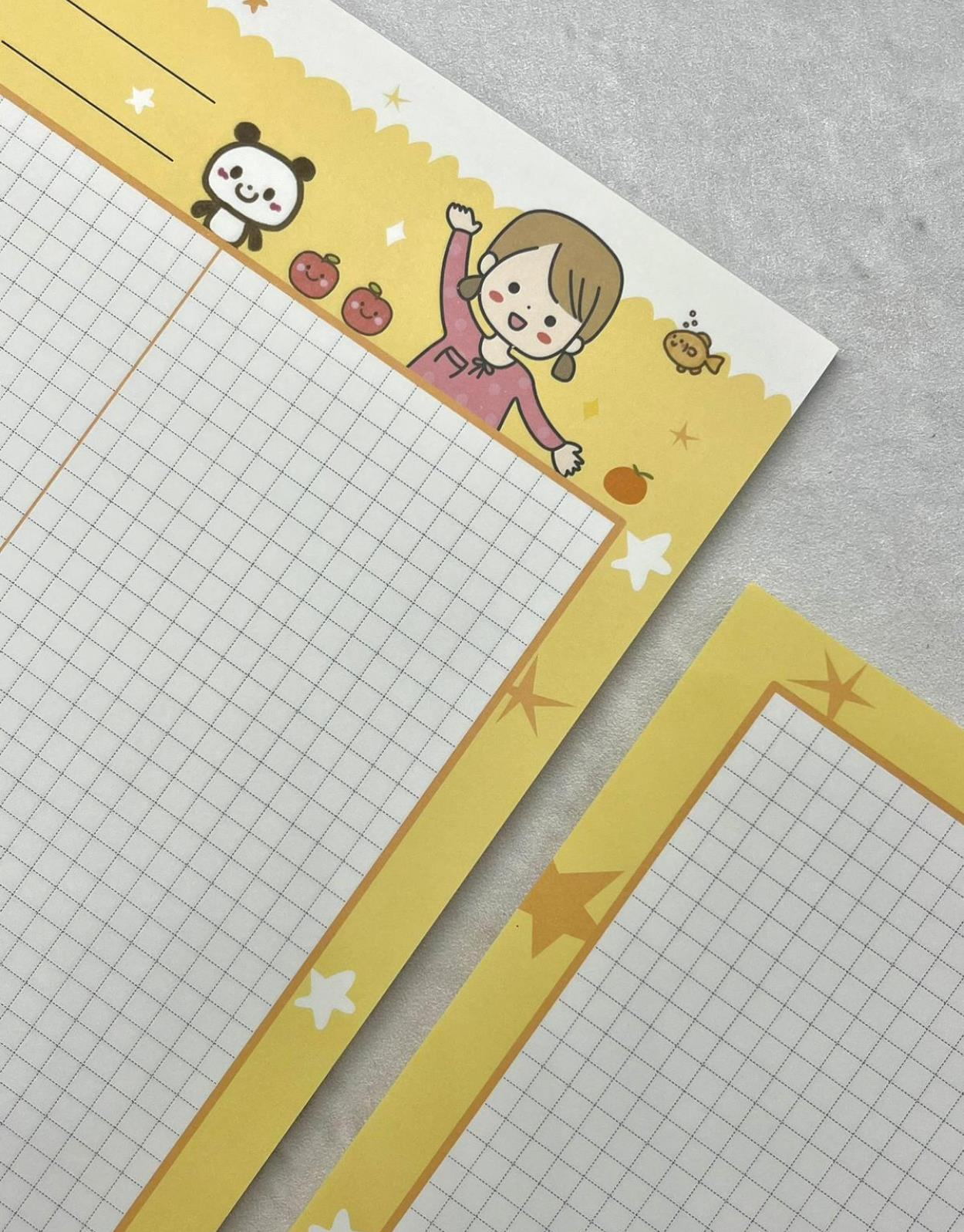 Sevimli Kız ve Panda Sarı B5 Not Defteri / Scrapbook / Planlayıcı / Notebook / Bullet Journal