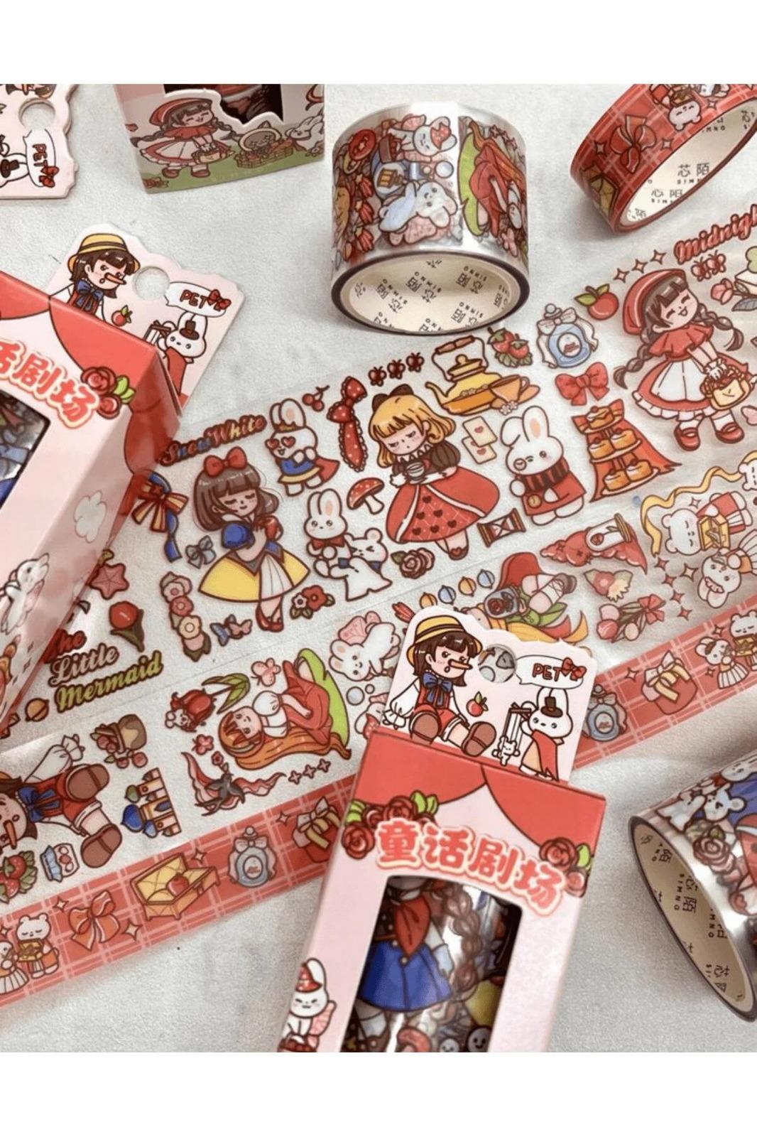Sevimli Kız ve Tavşan Kırmızı 3'lü  Washi Bant Seti / Washi Tape / Bullet Journal / Scrapbook
