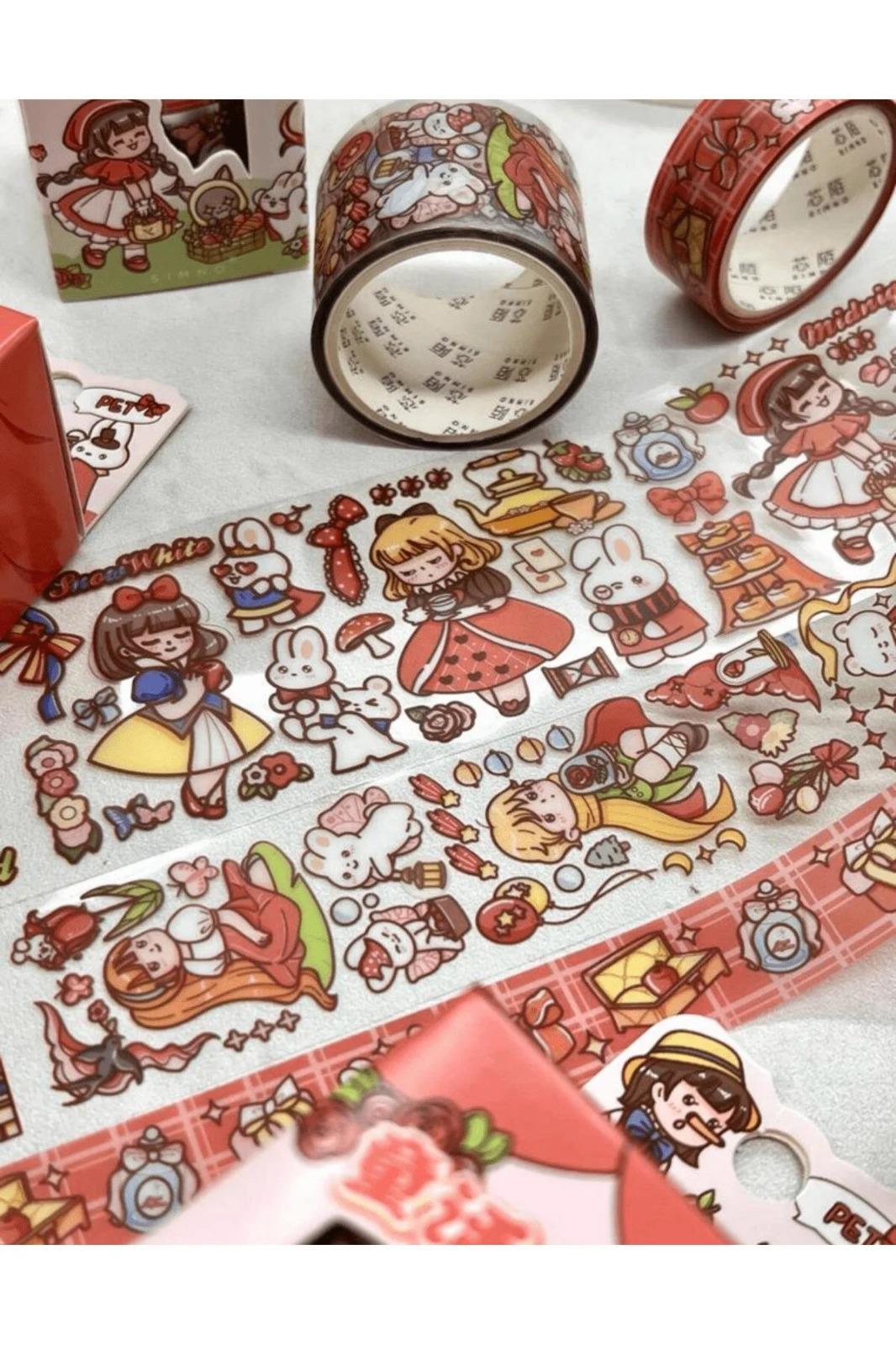 Sevimli Kız ve Tavşan Kırmızı 3'lü  Washi Bant Seti / Washi Tape / Bullet Journal / Scrapbook