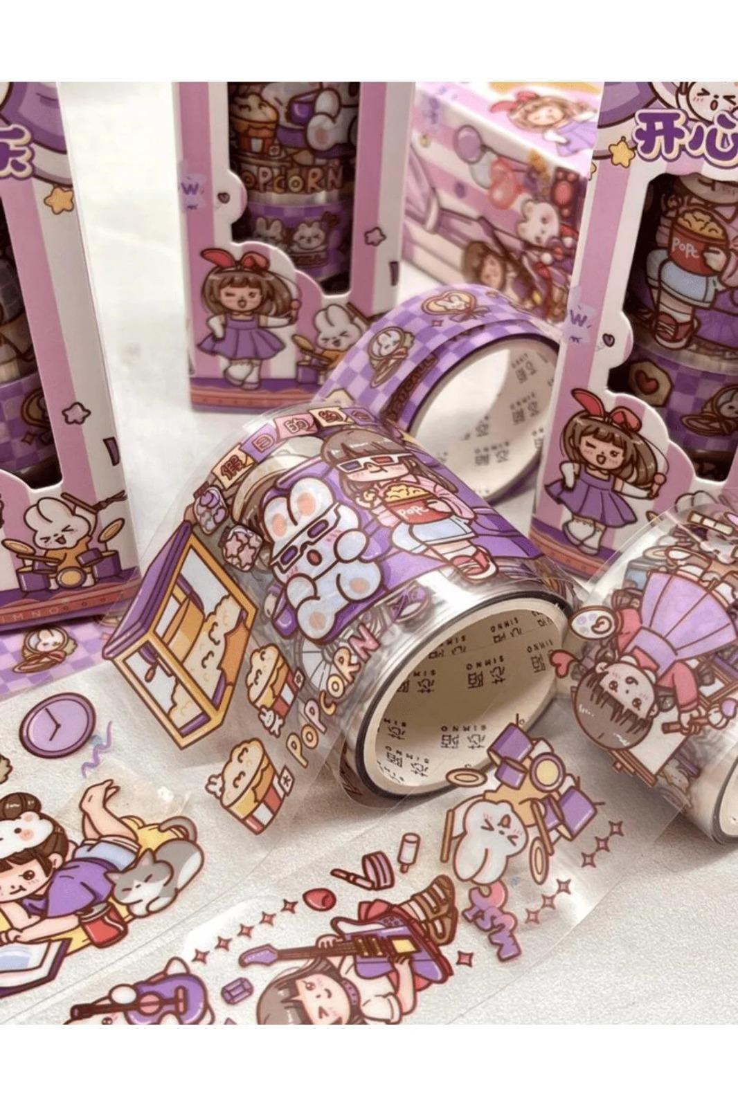 Sevimli Kız ve Tavşan Mor 3'lü  Washi Bant Seti / Washi Tape / Bullet Journal / Scrapbook