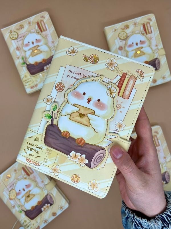 Sevimli Kuş Özel Tasarım Renkli Resimli Defter/Notebook/Günlük/Bullet Journal