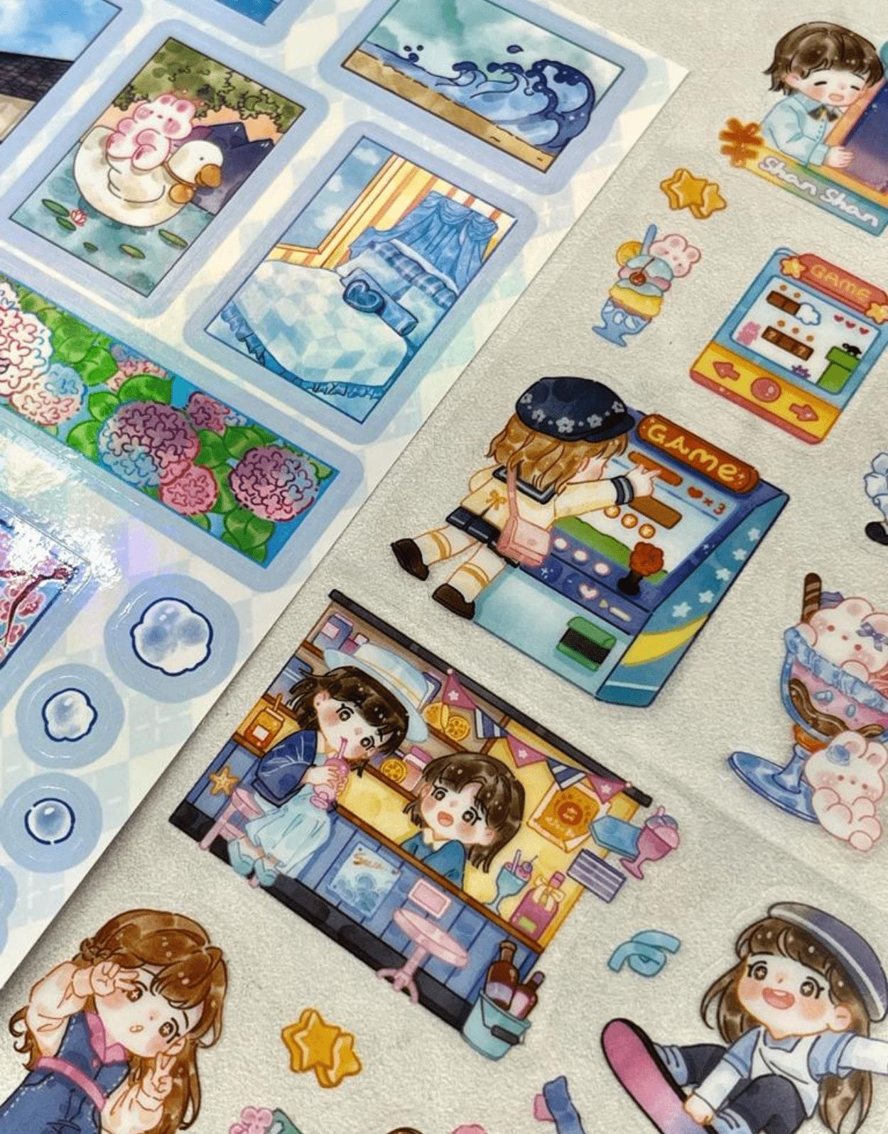 Sevimli Tatlı Dükkanı Şeffaf Pet Mavi Sticker Set / Çıkartma / Su Geçirmez / Bullet Journal