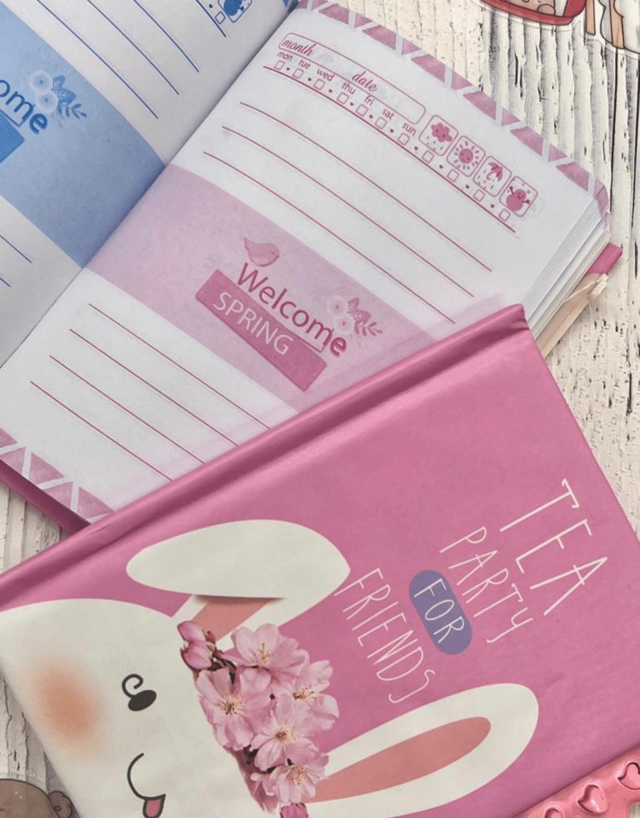 Sevimli Tavşan Desenli Şifreli Özel Tasarım Defter/ Notebook  / Ajanda  / Bullet Journal