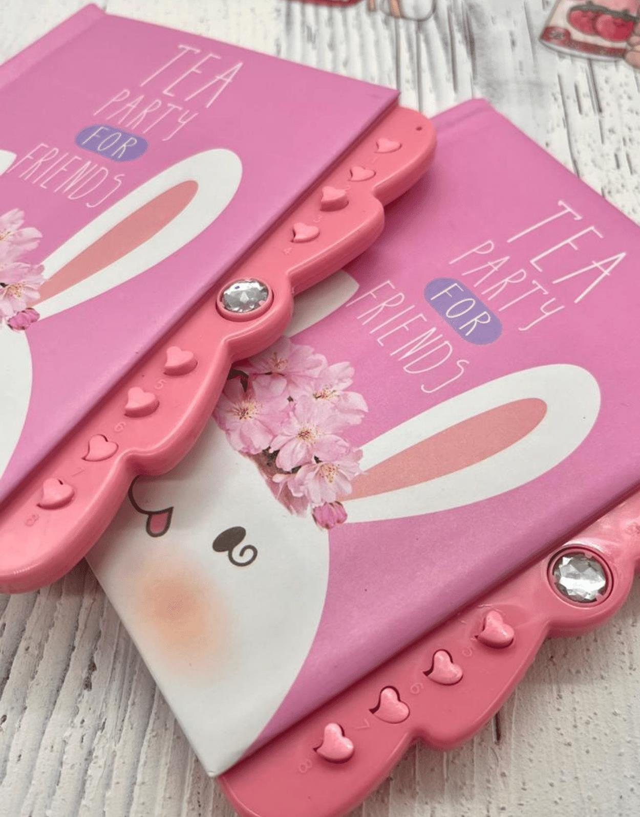 Sevimli Tavşan Desenli Şifreli Özel Tasarım Defter/ Notebook  / Ajanda  / Bullet Journal