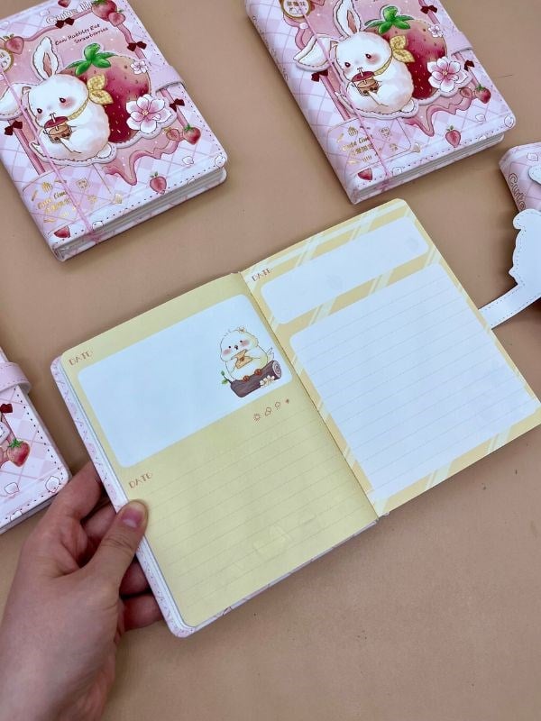 Sevimli Tavşan Özel Tasarım Renkli Resimli Defter/Notebook/Günlük/Bullet Journal