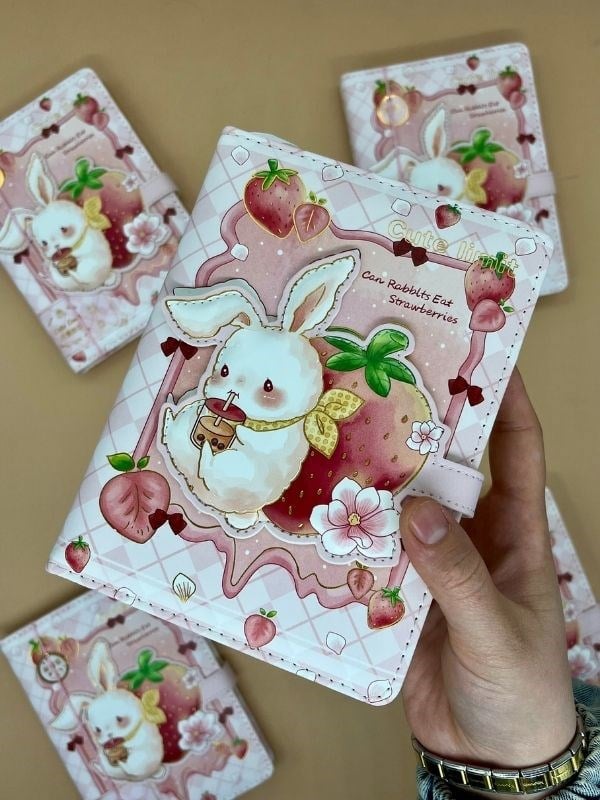 Sevimli Tavşan Özel Tasarım Renkli Resimli Defter/Notebook/Günlük/Bullet Journal