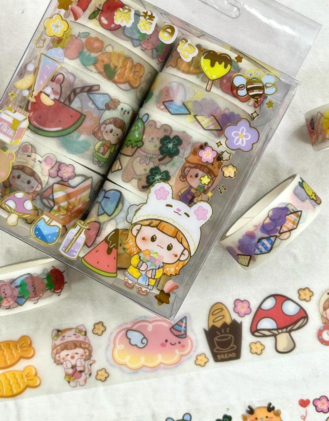 Sevimli Tavşan Şapkalı Kız 8'li Washi Bant Set / Washi Tape / Bullet Journal / Scrapbook