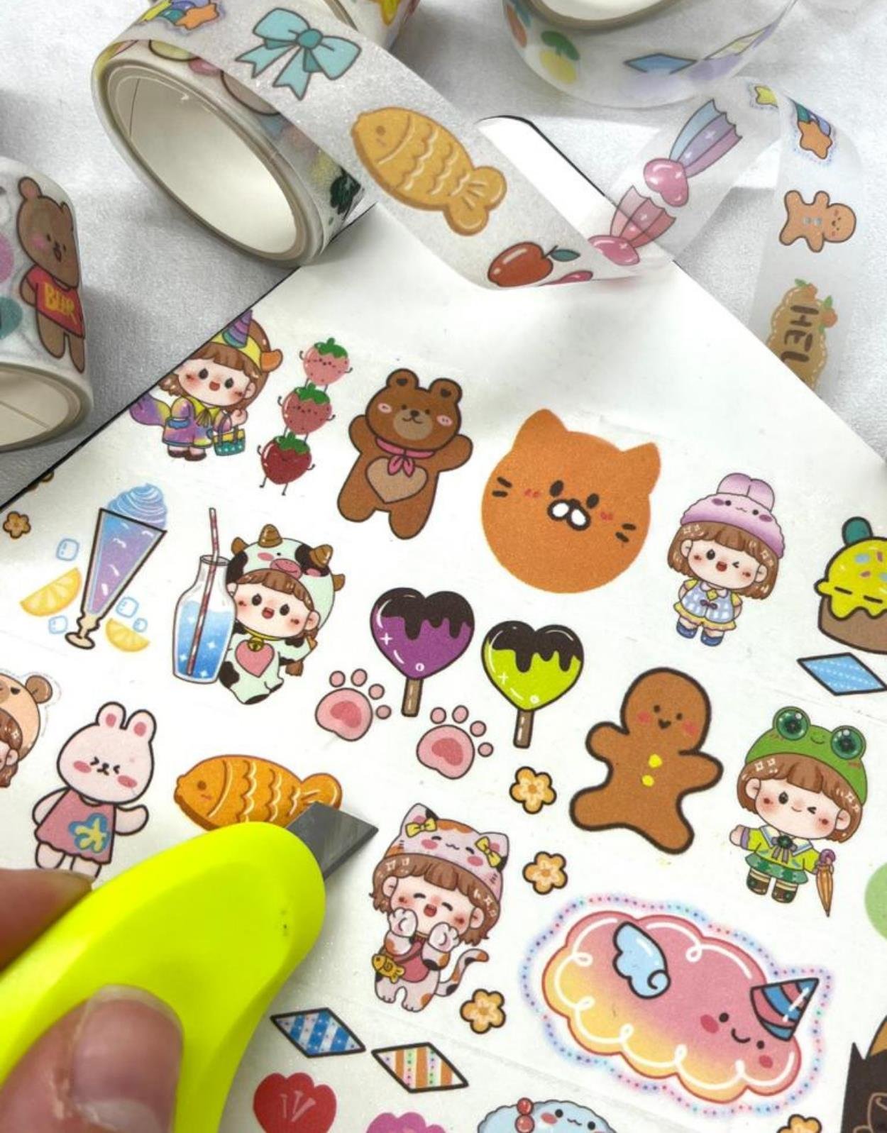 Sevimli Tavşan Şapkalı Kız 8'li Washi Bant Set / Washi Tape / Bullet Journal / Scrapbook