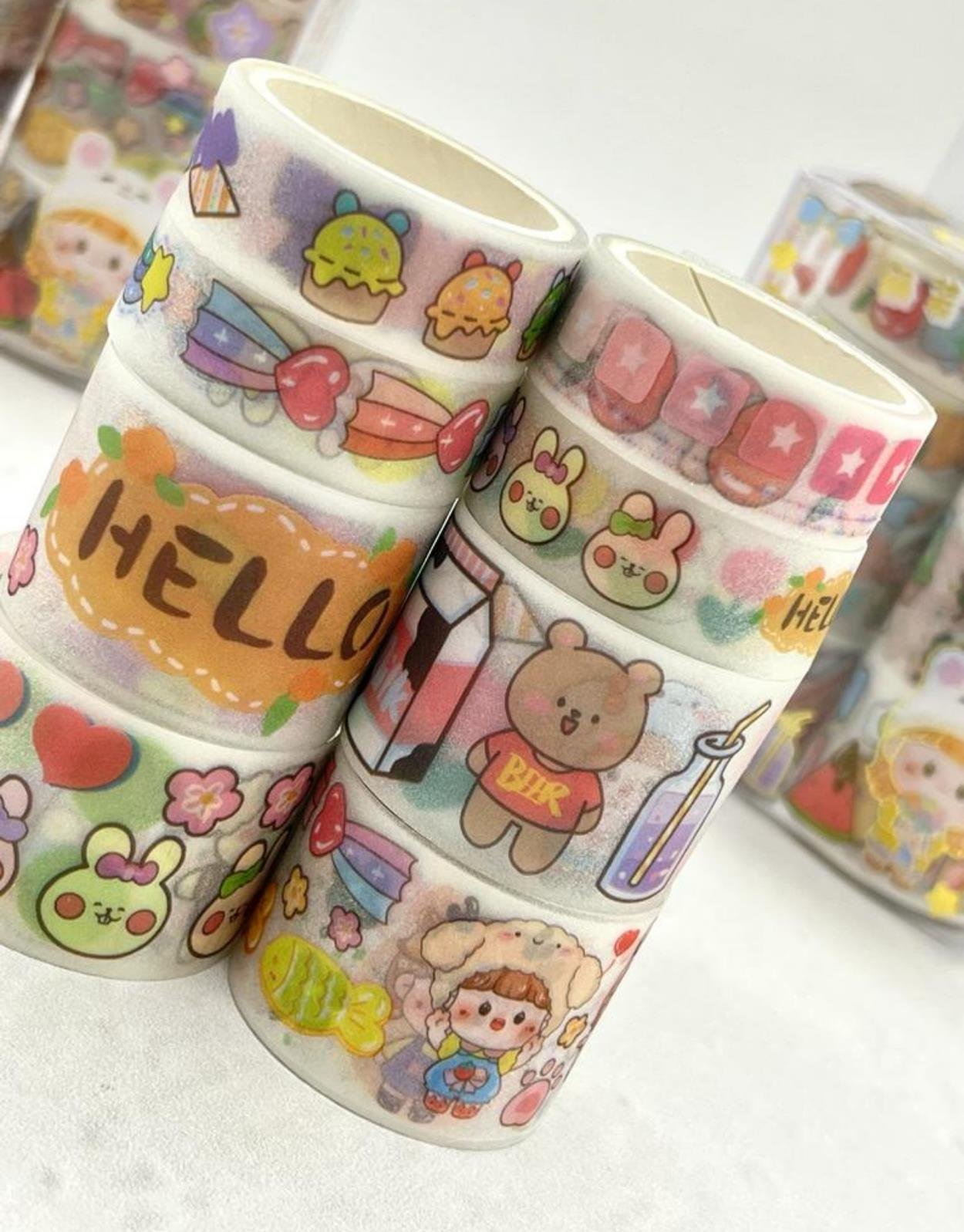 Sevimli Tavşan Şapkalı Kız 8'li Washi Bant Set / Washi Tape / Bullet Journal / Scrapbook