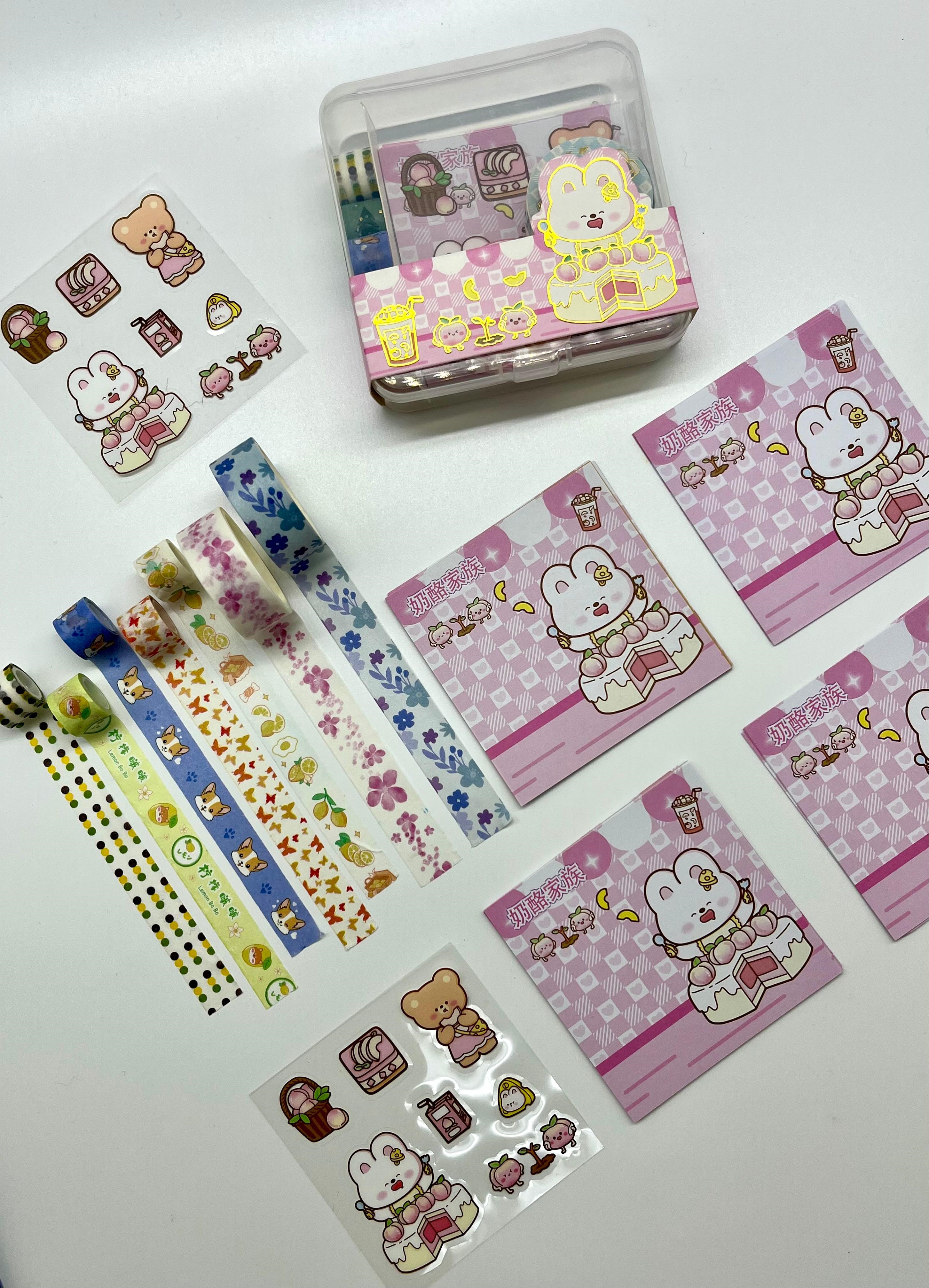 Sevimli Tavşan Ve Arkadaşları Temalı 40 Yaprak Post-it 7 Adet Washi Bant 3 Yaprak Sticker Kutulu Set