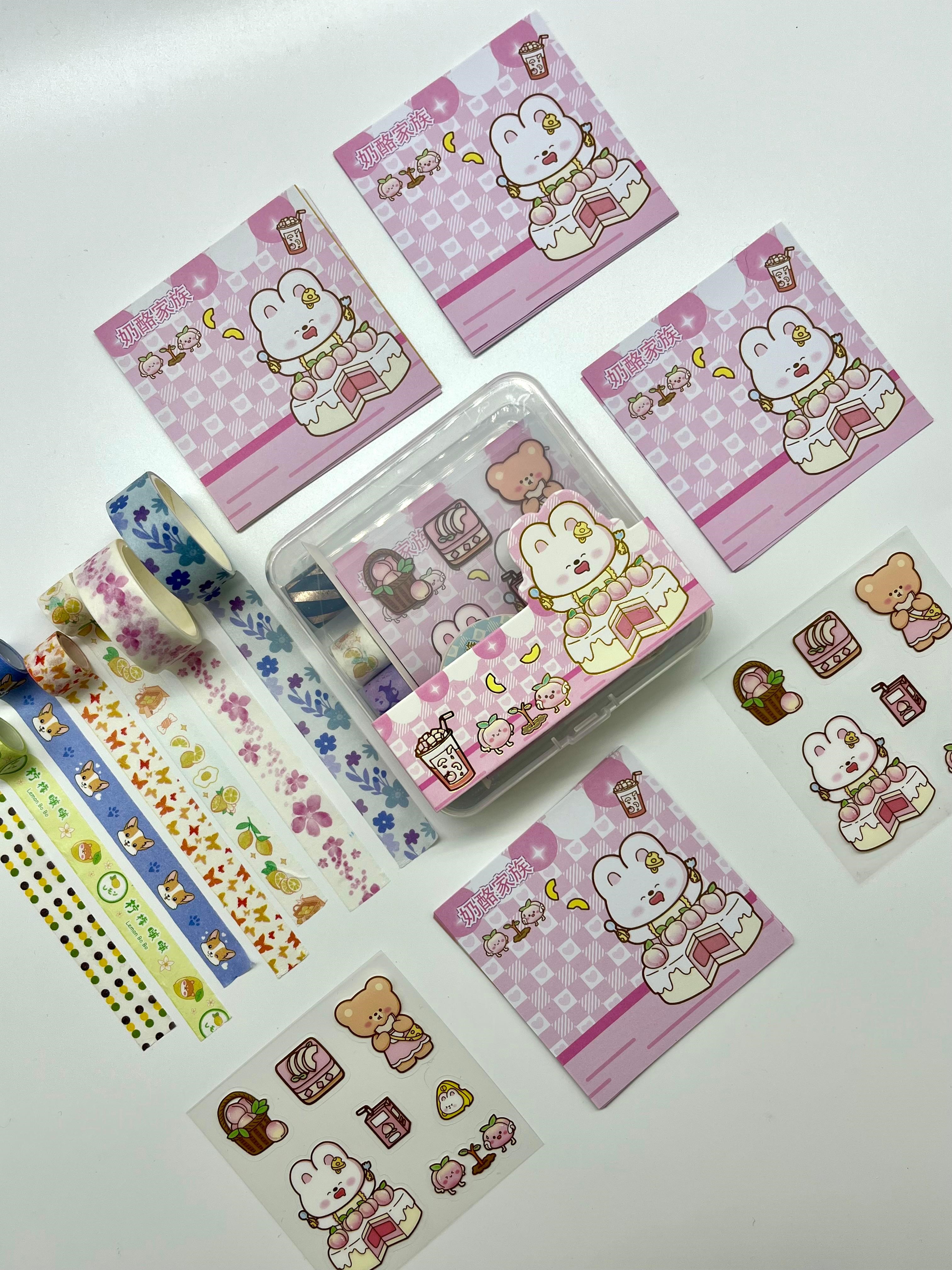 Sevimli Tavşan Ve Arkadaşları Temalı 40 Yaprak Post-it 7 Adet Washi Bant 3 Yaprak Sticker Kutulu Set