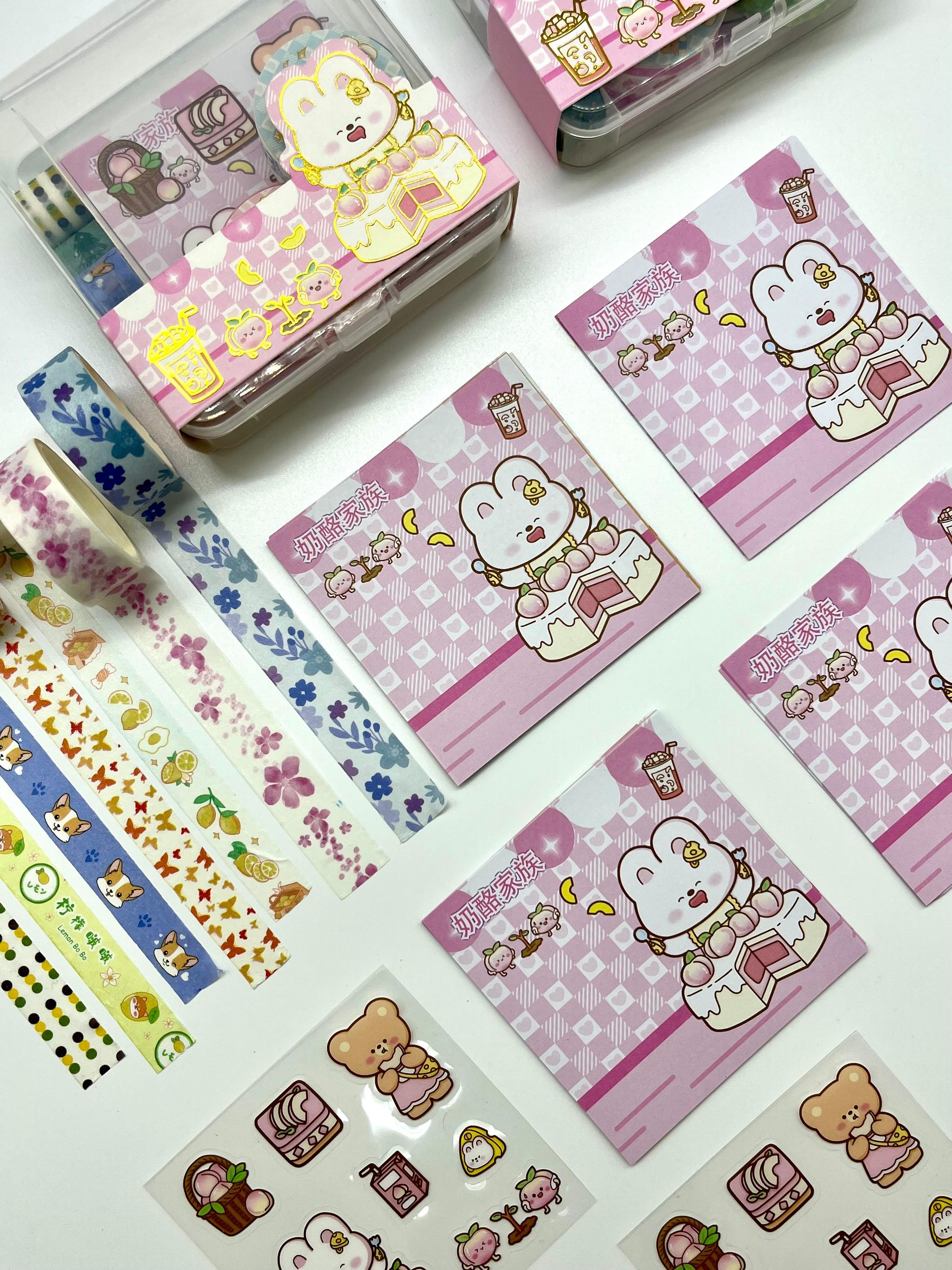 Sevimli Tavşan Ve Arkadaşları Temalı 40 Yaprak Post-it 7 Adet Washi Bant 3 Yaprak Sticker Kutulu Set