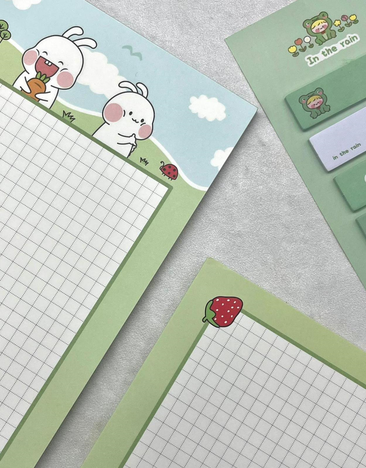 Sevimli Tavşanlar Yeşil B5 Not Defteri / Scrapbook / Planlayıcı / Notebook / Bullet Journal