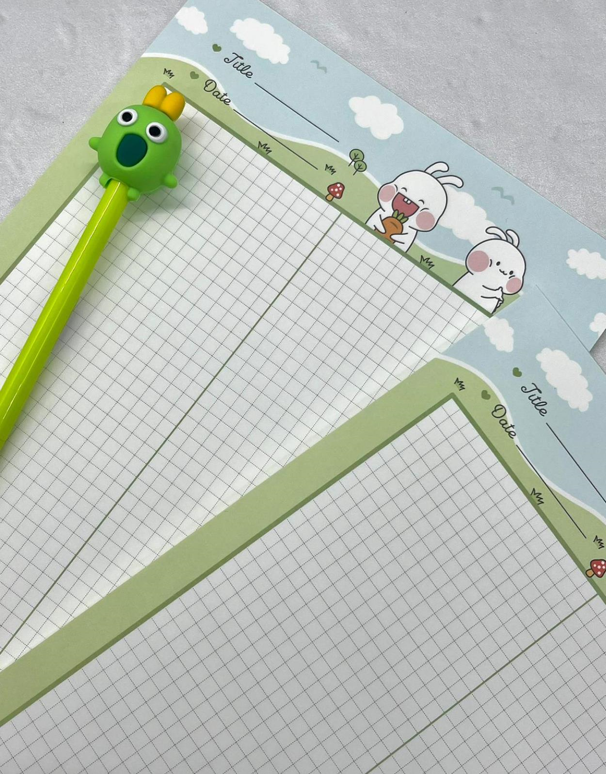 Sevimli Tavşanlar Yeşil B5 Not Defteri / Scrapbook / Planlayıcı / Notebook / Bullet Journal