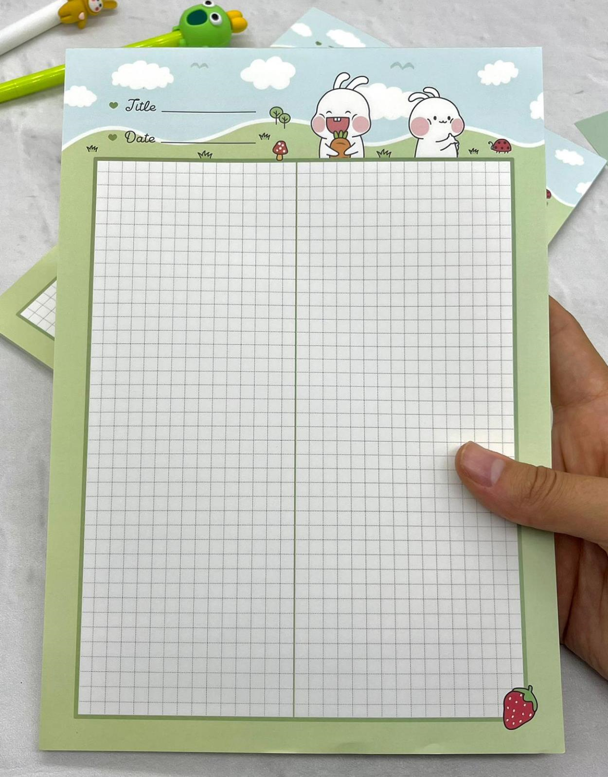 Sevimli Tavşanlar Yeşil B5 Not Defteri / Scrapbook / Planlayıcı / Notebook / Bullet Journal