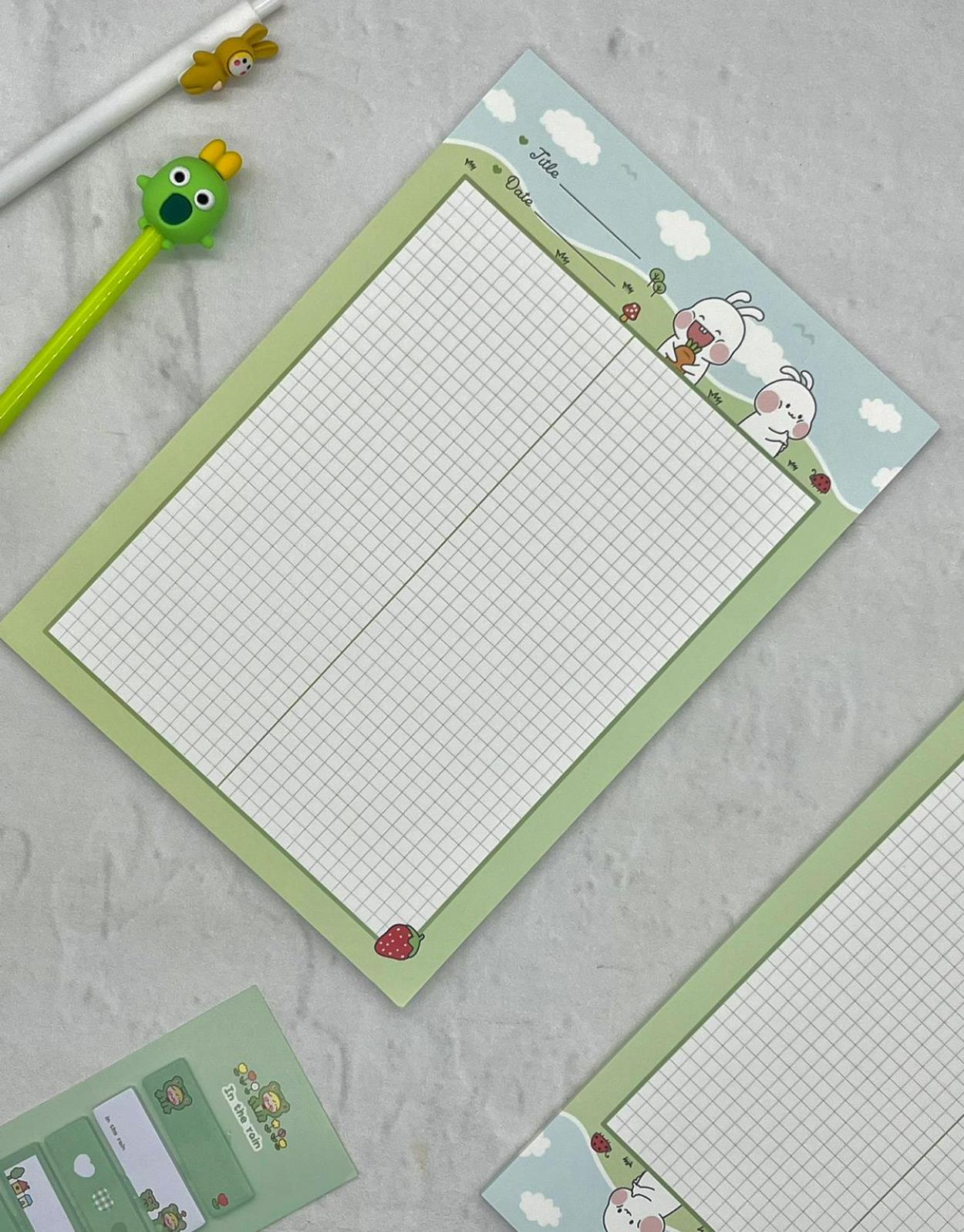 Sevimli Tavşanlar Yeşil B5 Not Defteri / Scrapbook / Planlayıcı / Notebook / Bullet Journal