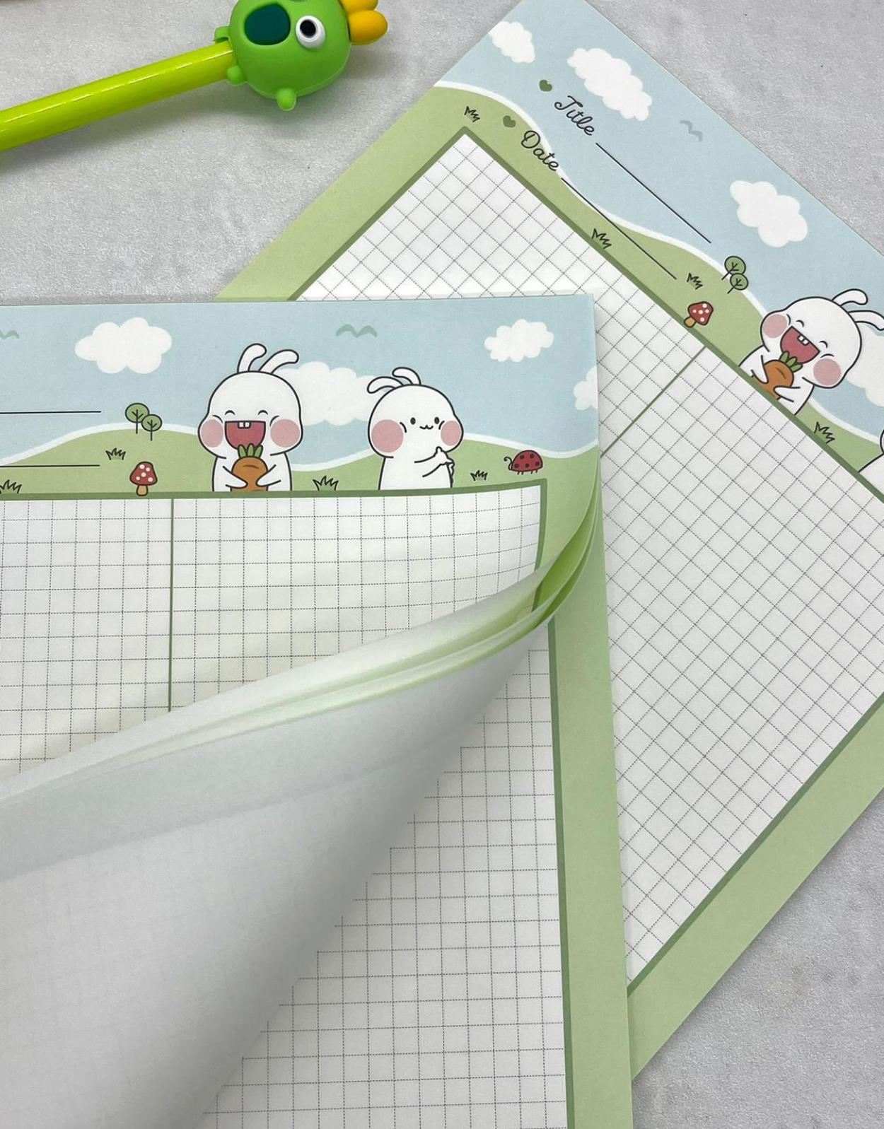 Sevimli Tavşanlar Yeşil B5 Not Defteri / Scrapbook / Planlayıcı / Notebook / Bullet Journal
